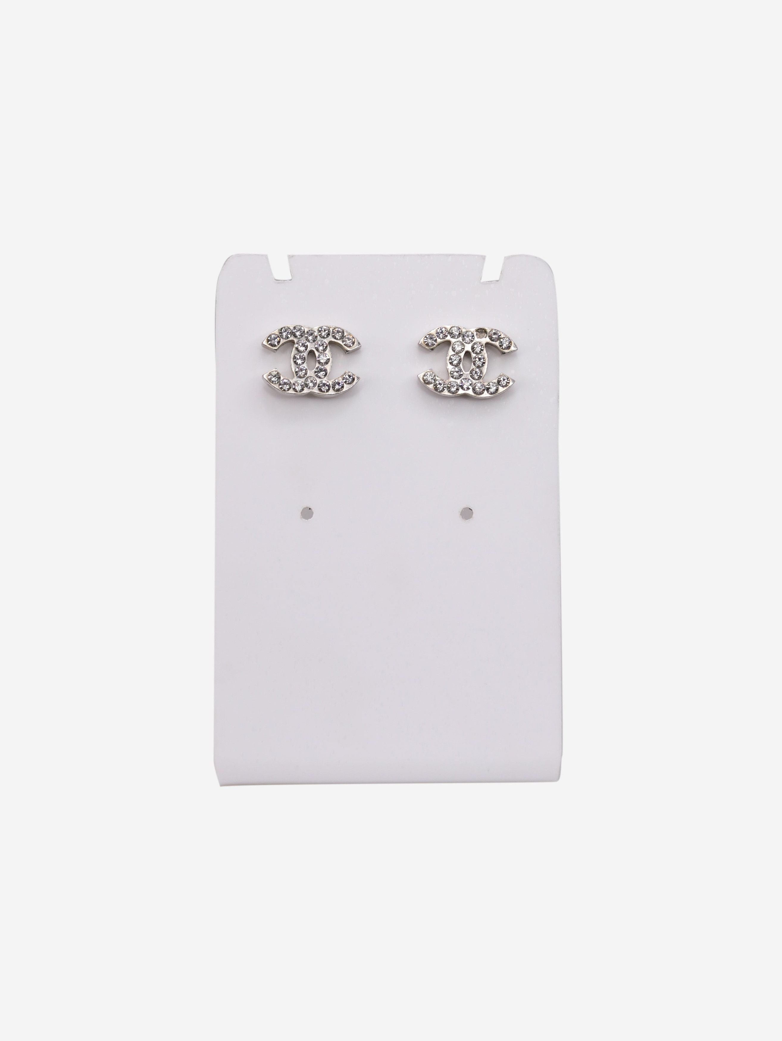 Silver rhinestone CC stud earrings