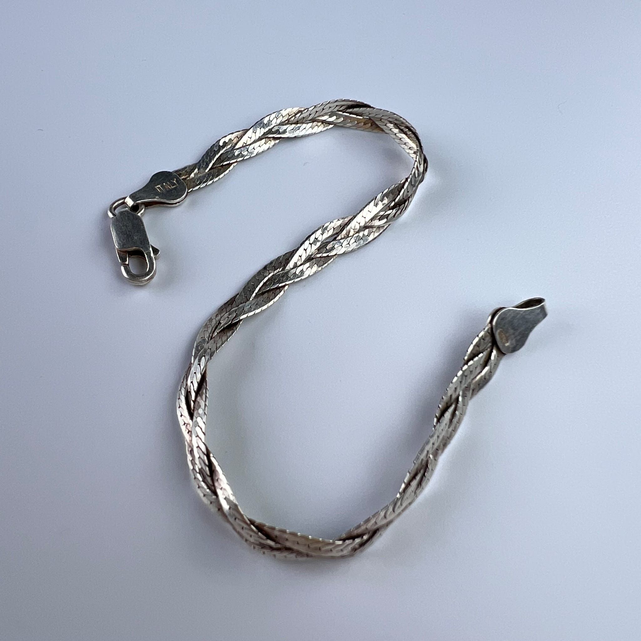 Sterling Silver Vintage Sterling Silver Gilt 925 Herringbone Italy Bracelet Size ONE SIZE - 1 Thumbnail