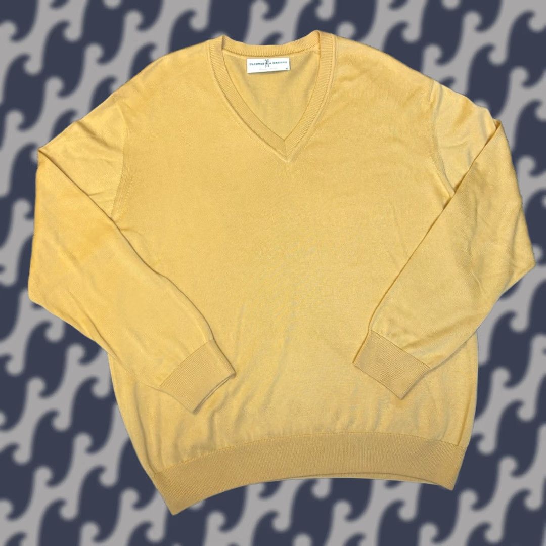 Vintage VINTAGE Fairway & Greene Men Large V-Neck Long Sleeve Sweater Yellow 100% Cotton Pullover Size US L / EU 52-54 / 3 - 1 Thumbnail
