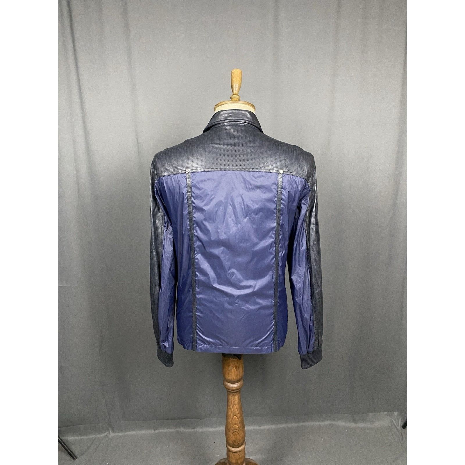 Testoni MINT! A.Testoni Men's Blue Black Nylon Leather Jacket Size M Size US M / EU 48-50 / 2 - 6 Thumbnail