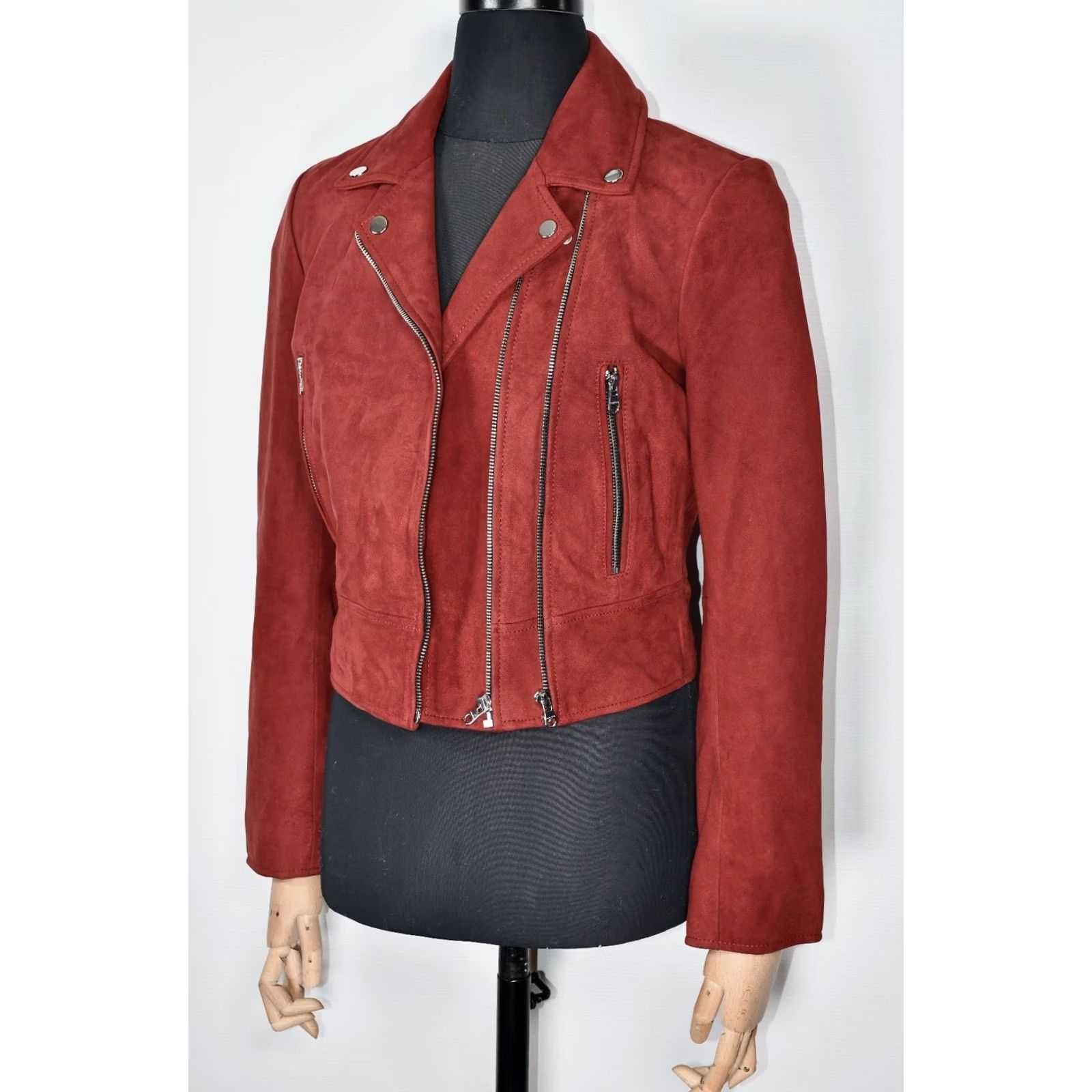 Sandro Sandro Paris Biker Real Leather Jacket Women's Burgundy US 4 / 4 Burgundy Leather Jacket Women Biker Size S / US 4 / IT 40 - 7 Thumbnail