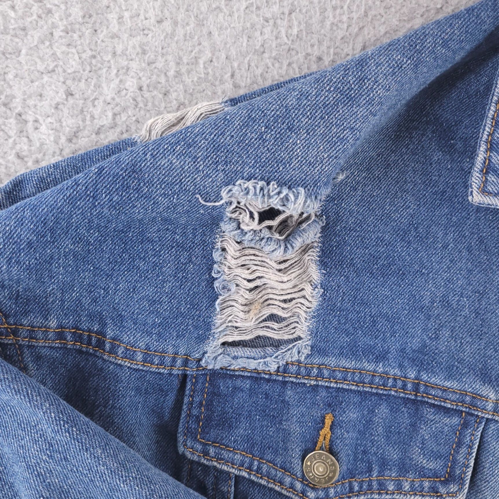 Boohoo Boohoo Denim Jacket Womens 12 Blue Distressed Grunge Long Jacket Cotton Denim Bomber Solid 12 Womens Size 34" / US 12 / IT 48 - 4 Thumbnail