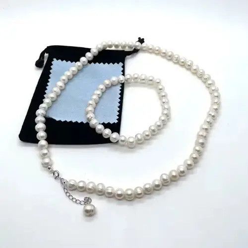 Jewelry Natural freshwater Pearl necklace choker + bracelet Size ONE SIZE - 1 Thumbnail