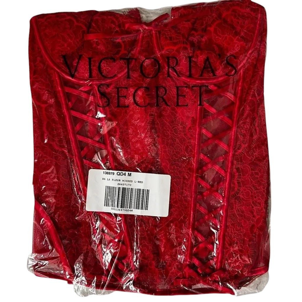 Victoria's Secret Victoria's Secret Red Lightly Lined Lace Corset Top, M Size ONE SIZE - 6 Thumbnail