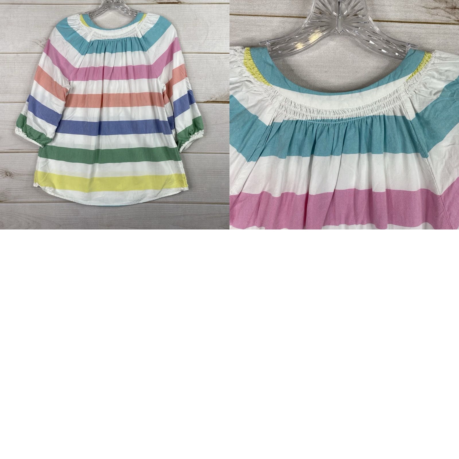 Vintage Crown & Ivy Top Womens S Rainbow Striped V Neck 3/4 Sleeve Lightweight Fun Size S / US 4 / IT 40 - 8 Thumbnail