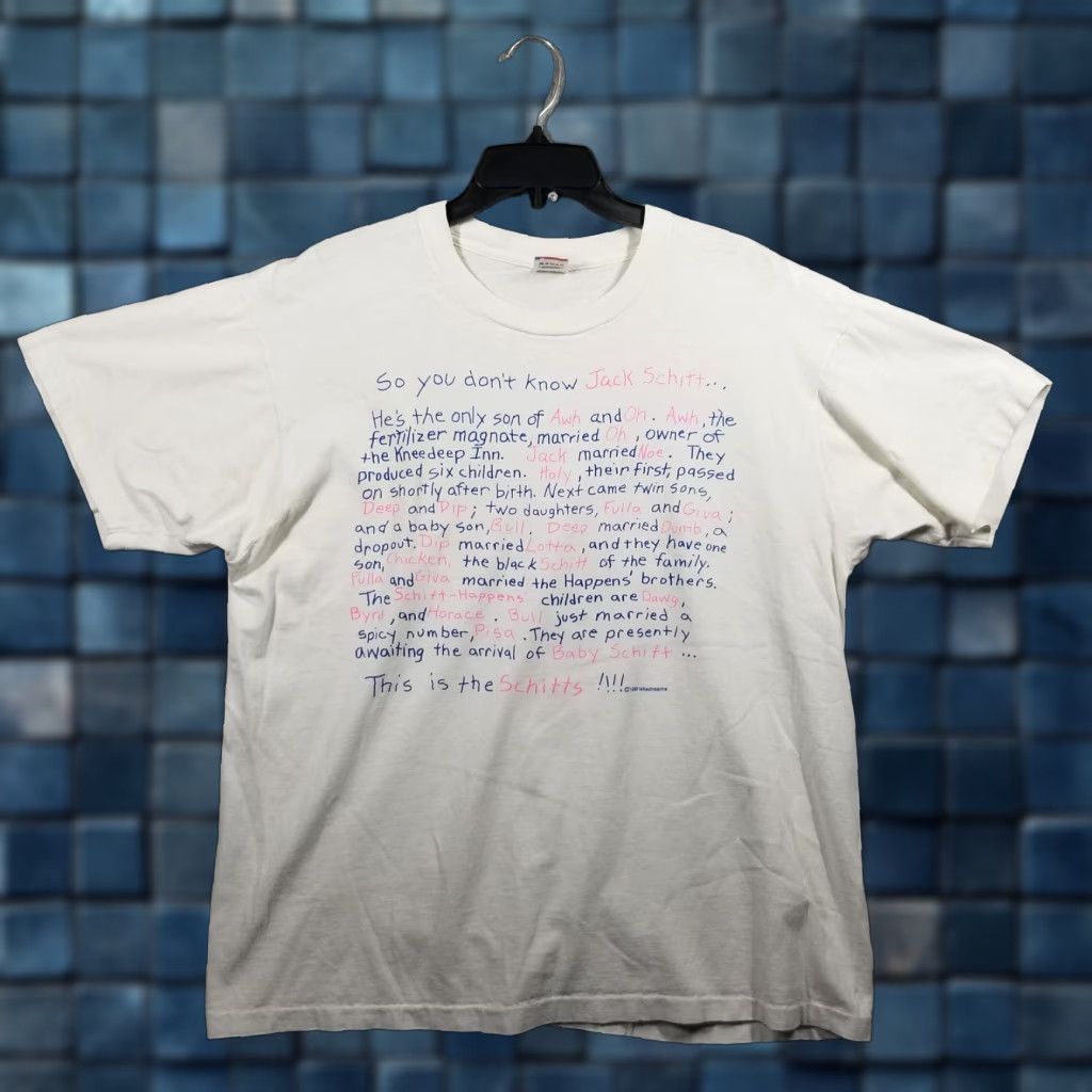 Fruit Of The Loom VINTAGE Jack Schitt Family Tree Shirt Mens XL White Made USA 1989 Graphic 80s Size US XL / EU 56 / 4 - 1 Thumbnail