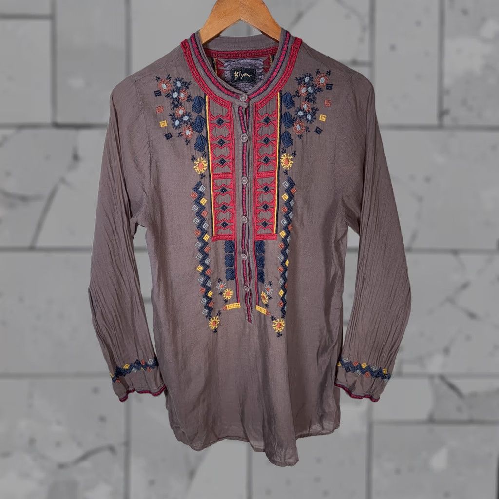 Johnny Was Johnny Was BIYA Embroidered Tunic Shirt Womens S Multicolor Cotton Size S / US 4 / IT 40 - 1 Thumbnail