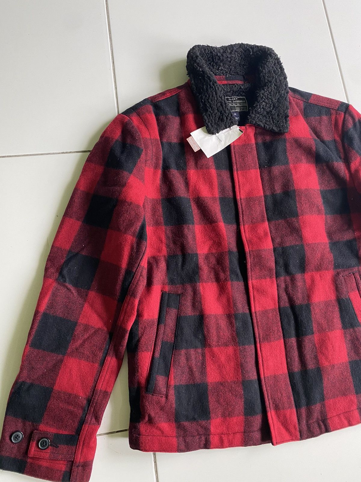 J.Crew Chekered Sherpa Wool Zip up Jacket