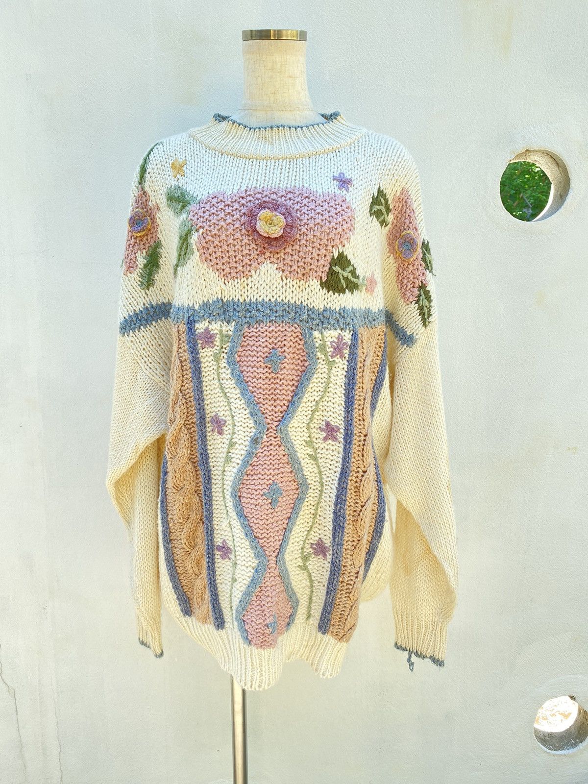 Designer × Vintage OBJECTIVES Floral Embroidery Knit Sweater Size XL / US 12-14 / IT 48-50 - 17 Thumbnail