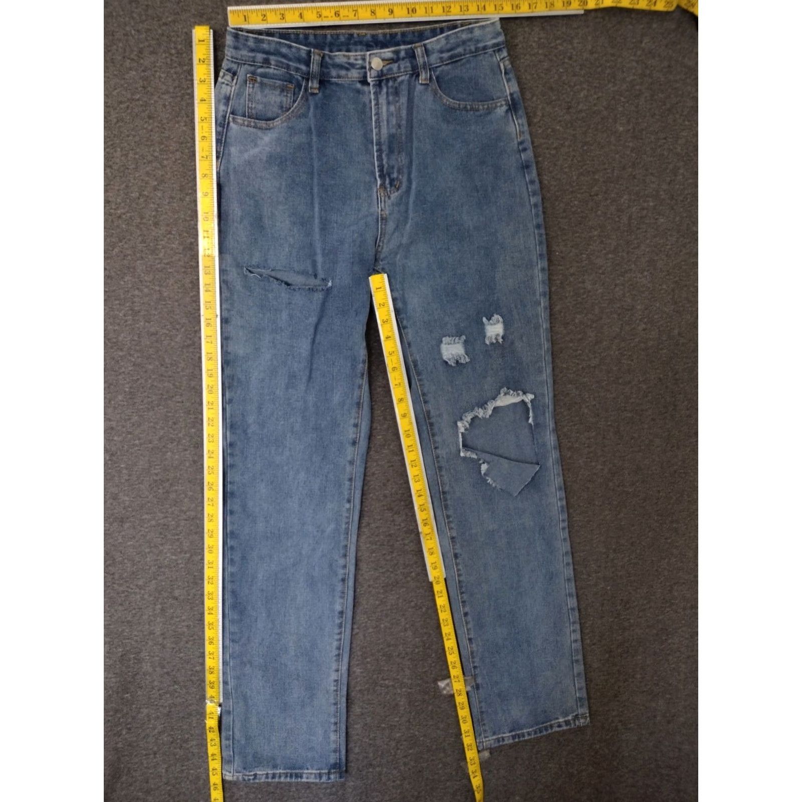 Vintage Jeans Blue Stone Wash Distressed High Rise Mom Jeans Womens L Size 30W 32IN Inseam 5-Pocket Denim Slim Size 36" / US 14 / IT 50 - 4 Thumbnail