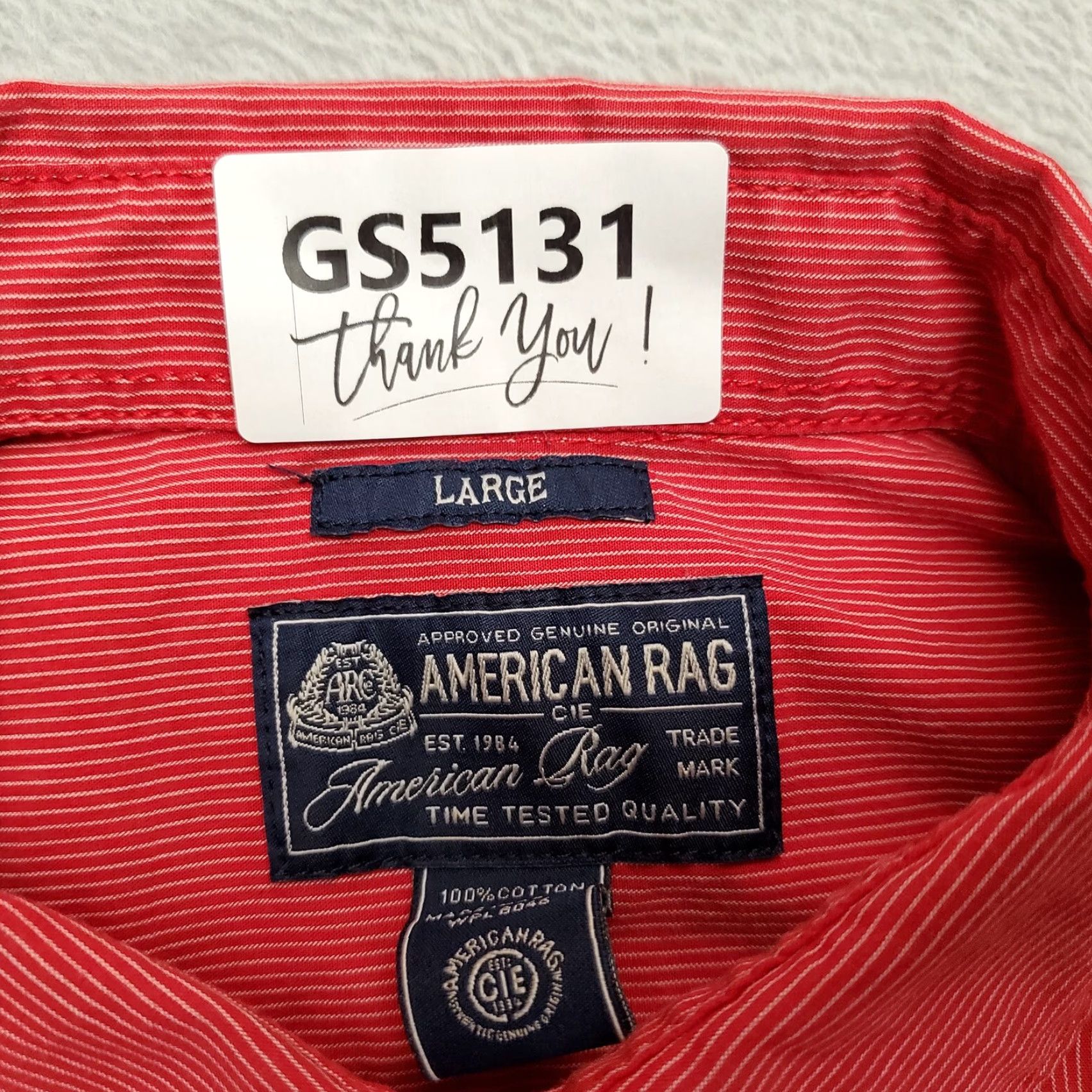 Vintage American Rag Shirt Mens Large Red Striped Long Sleeve Button-Up Cotton Casual Size US L / EU 52-54 / 3 - 6 Thumbnail