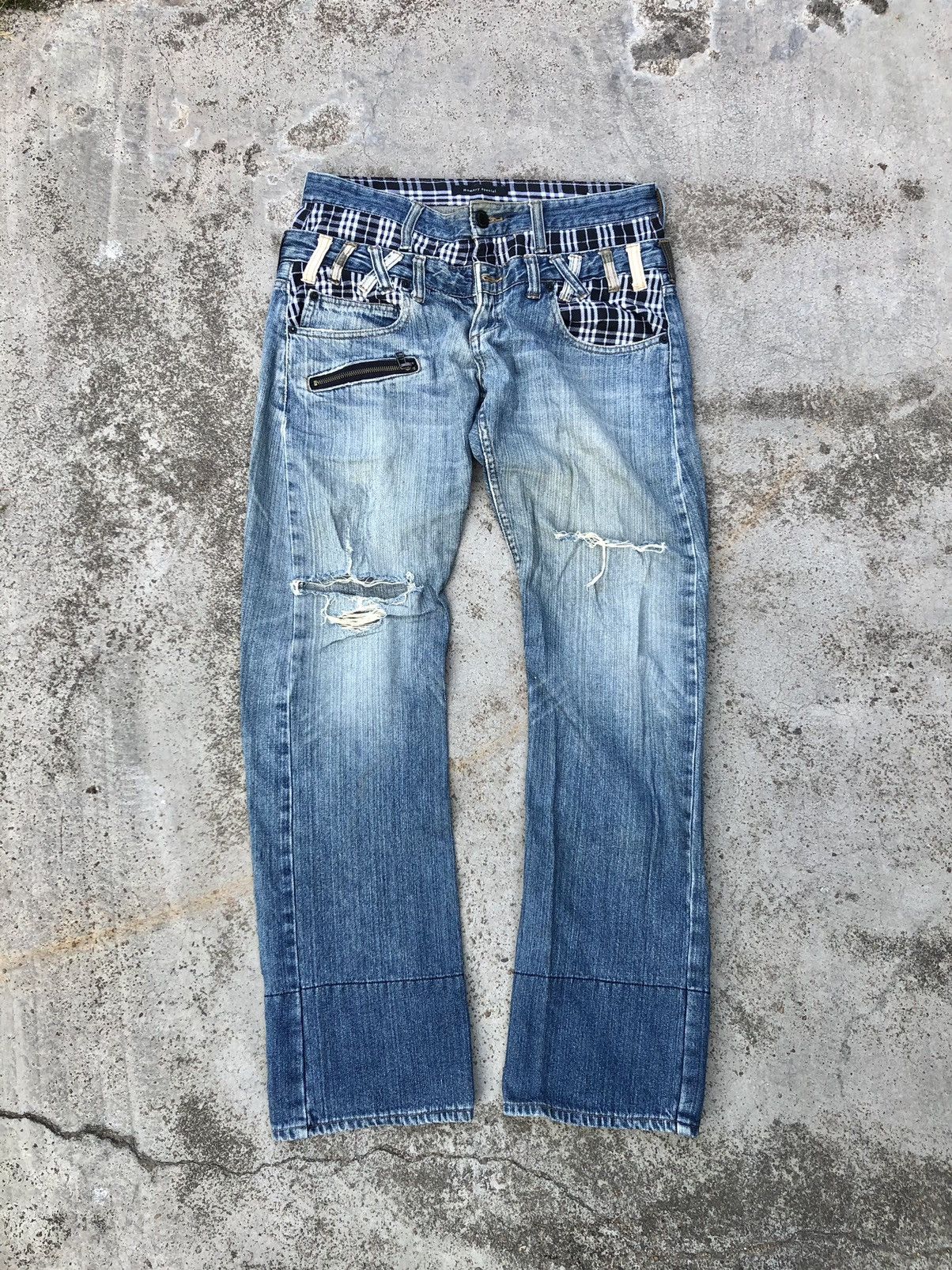 If Six Was Nine DOUBLE WAIST DISTRESSED DENIM BY MEMORY SPECIAL Size US 32 / EU 48 - 1 Thumbnail