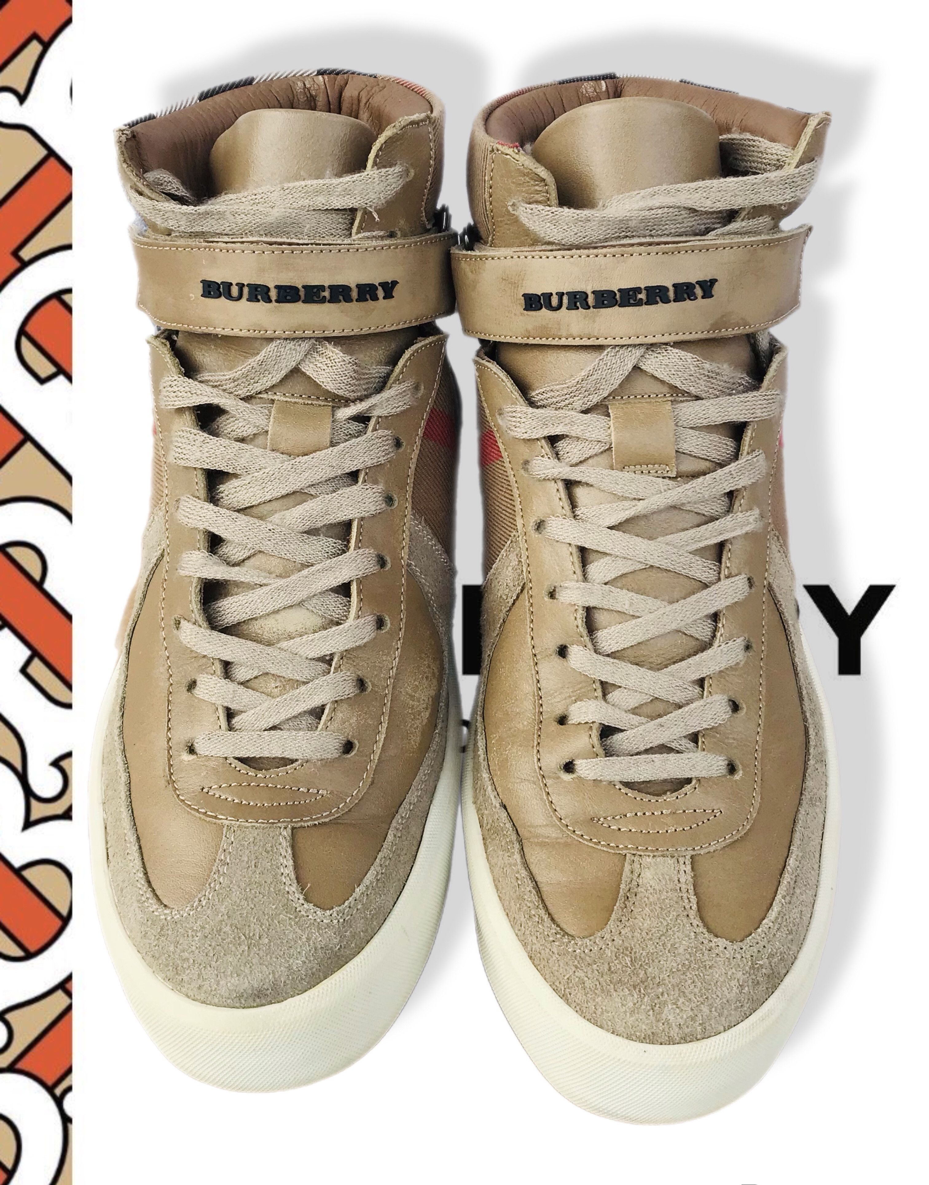 Burberry Burberry High Top Sneakers Beige Women's Nova Check Leather Size US 6 / IT 36 - 5 Thumbnail