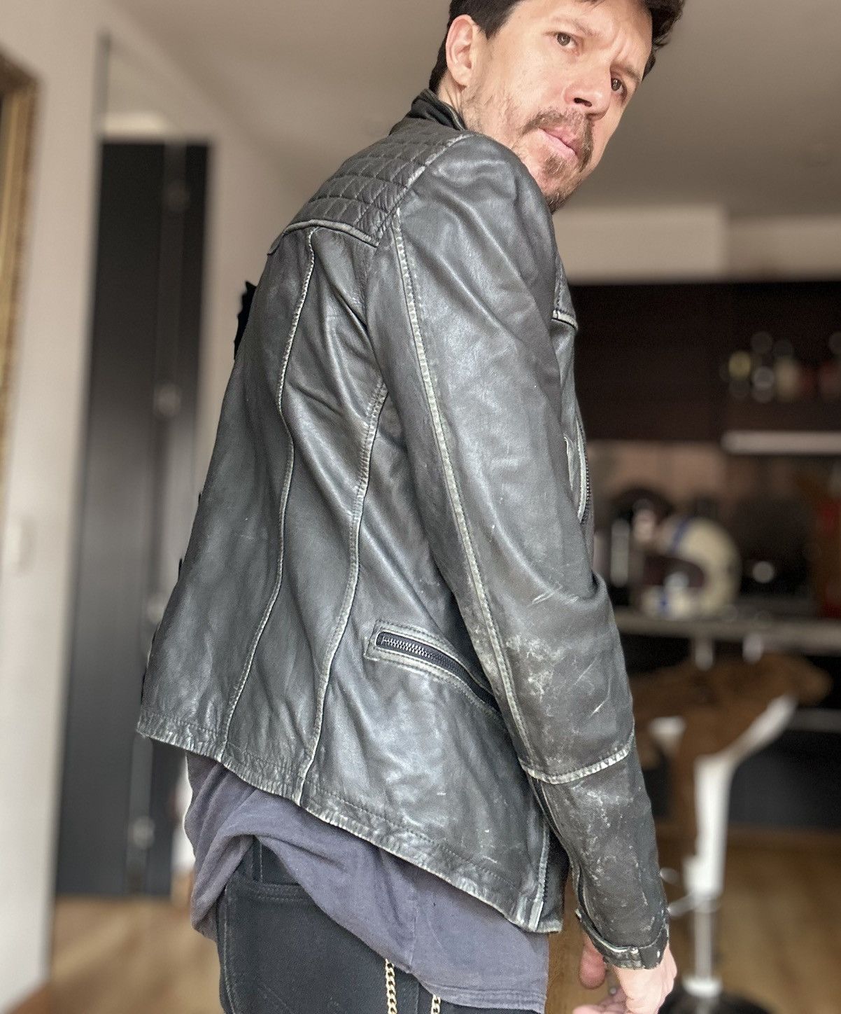 Allsaints All Saints Gray quilted Cargo biker moto leather Jacket XS Size US XS / EU 42 / 0 - 4 Thumbnail