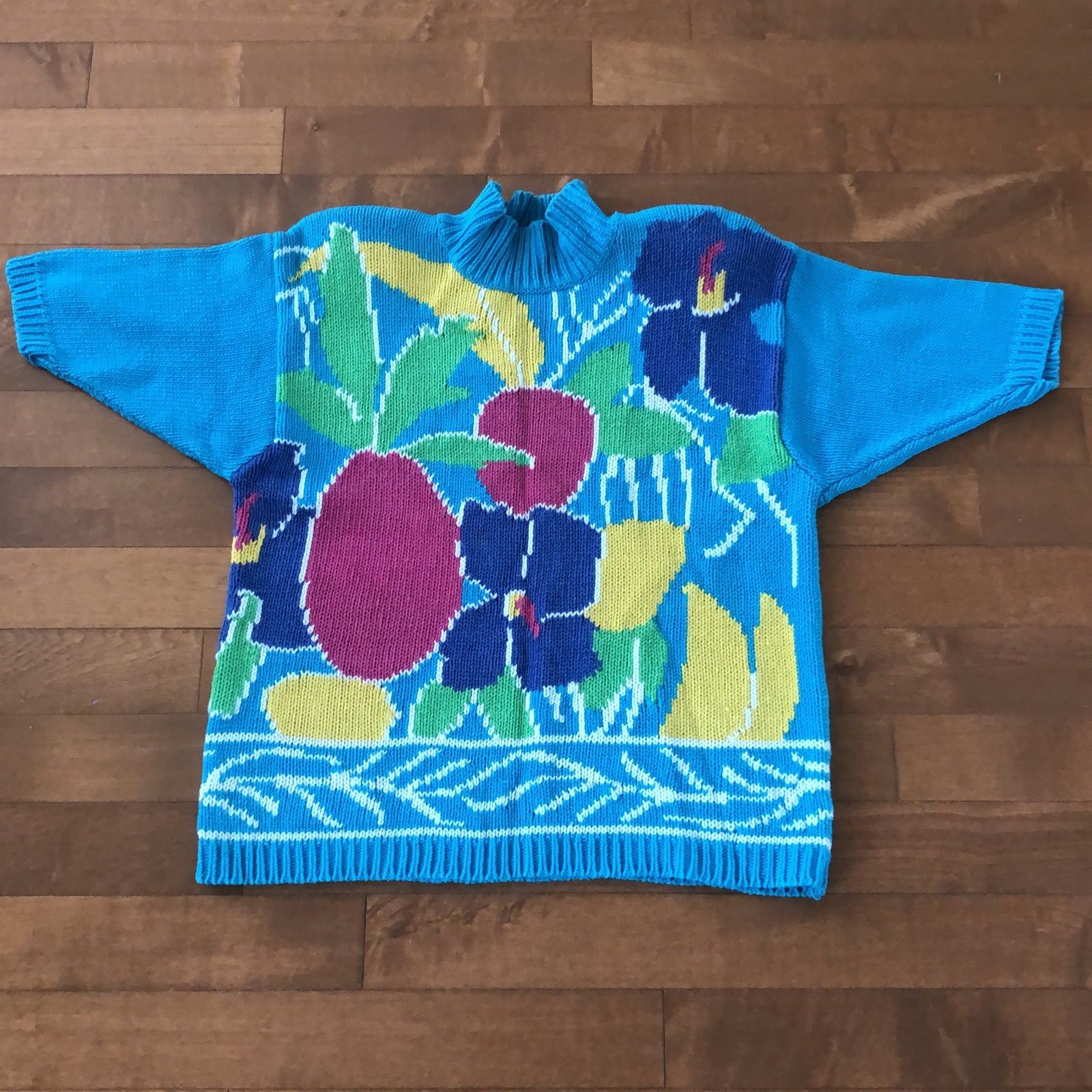 Vintage Lauren Hansen Vtg 80s floral Sweater blue, yellow large Size L / US 10 / IT 46 - 3 Thumbnail