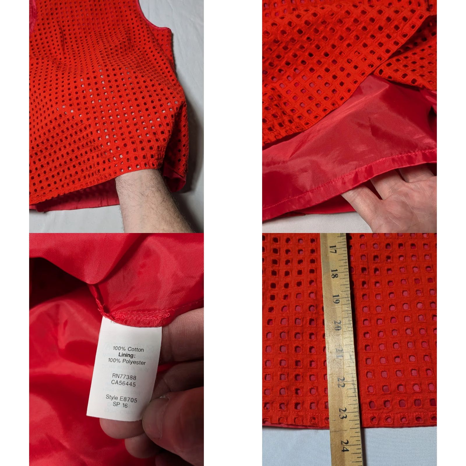 J.Crew J.CREW Women Size 2 Orange Cotton Square GEO Eyelet Lined Sleeveless Blouse Size XS / US 0-2 / IT 36-38 - 8 Thumbnail
