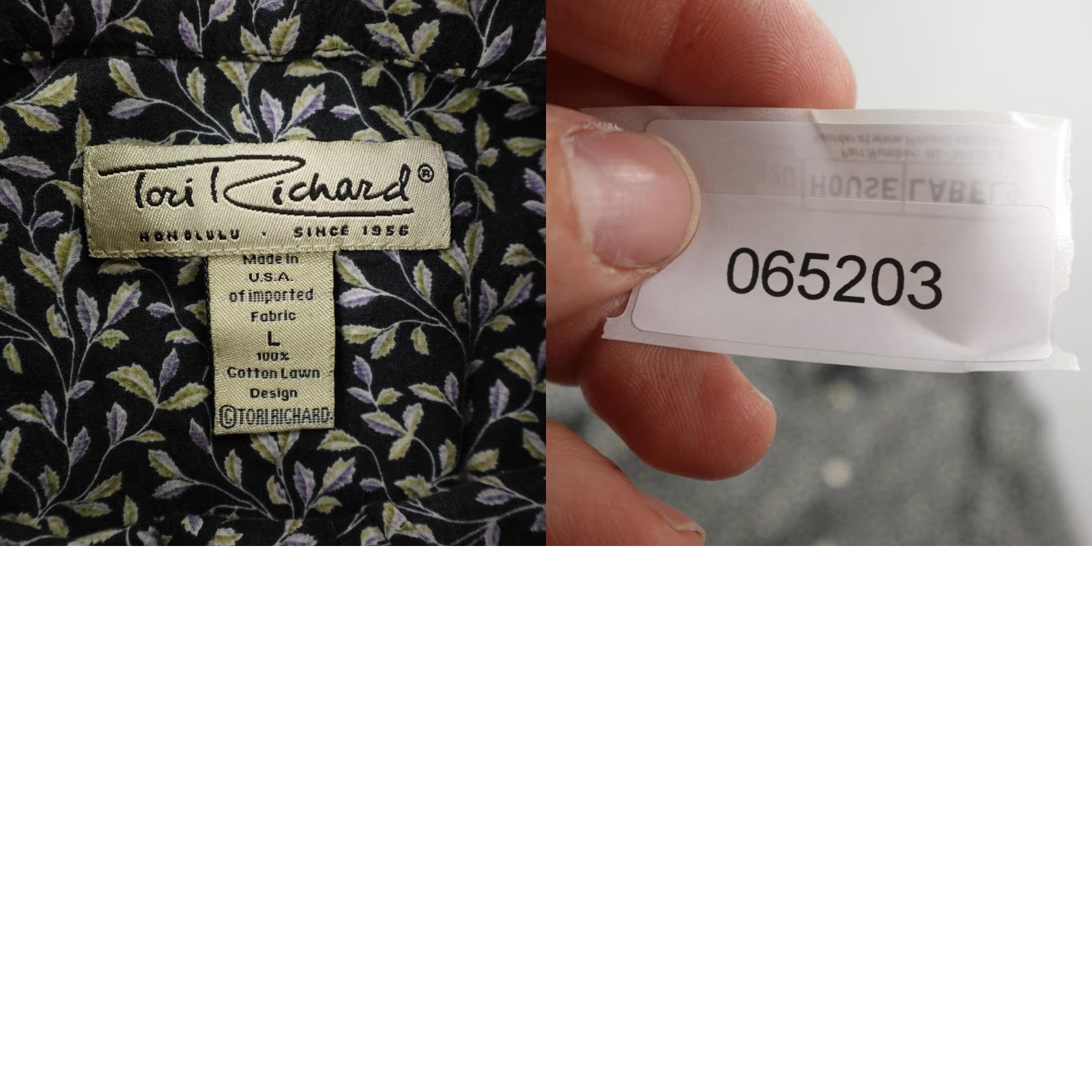 Tori Richard VINTAGE Tori Richard Shirt Mens Large Black Green Floral Cotton Hawaiian Aloha Camp Shirt Size US L / EU 52-54 / 3 - 8 Thumbnail