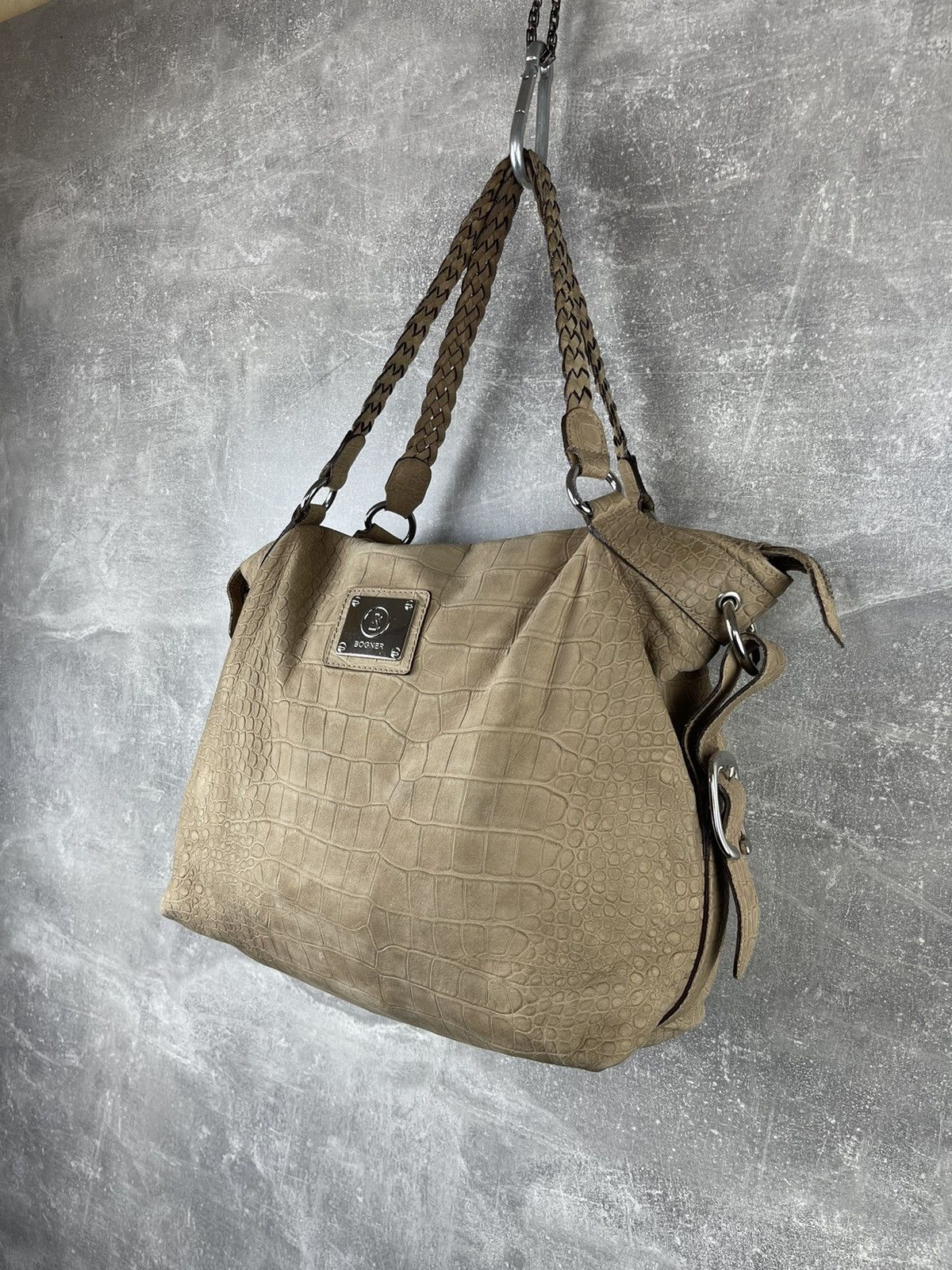 Bogner × Genuine Leather Bogner HandCrafted Croc Embossed Leather Tote Shoulder Bag Size ONE SIZE - 2 Thumbnail
