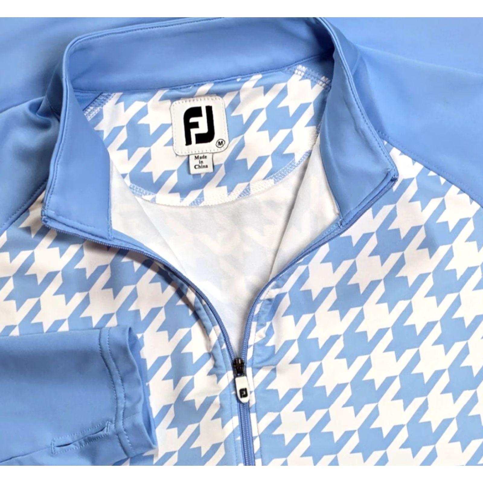 Footjoy FootJoy Women's Full Zip Golf Jacket M Light Blue White Houndstooth Grandover Shirt Golf Womens M Light Blue White Houndstooth Grandover Size M / US 6-8 / IT 42-44 - 2 Thumbnail