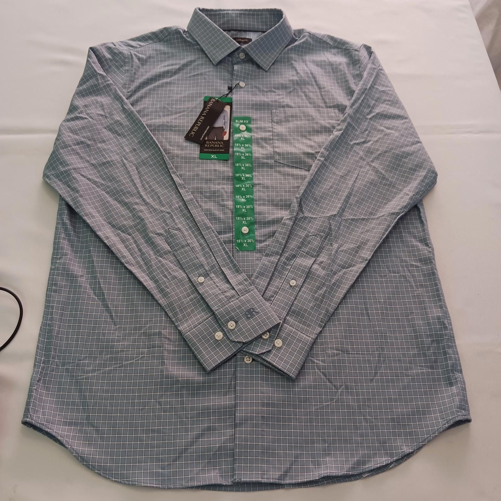 Banana Republic Banana Republic Men's XL Blue Plaid Cotton Slim Fit Shirt Size US XL / EU 56 / 4 - 8 Thumbnail