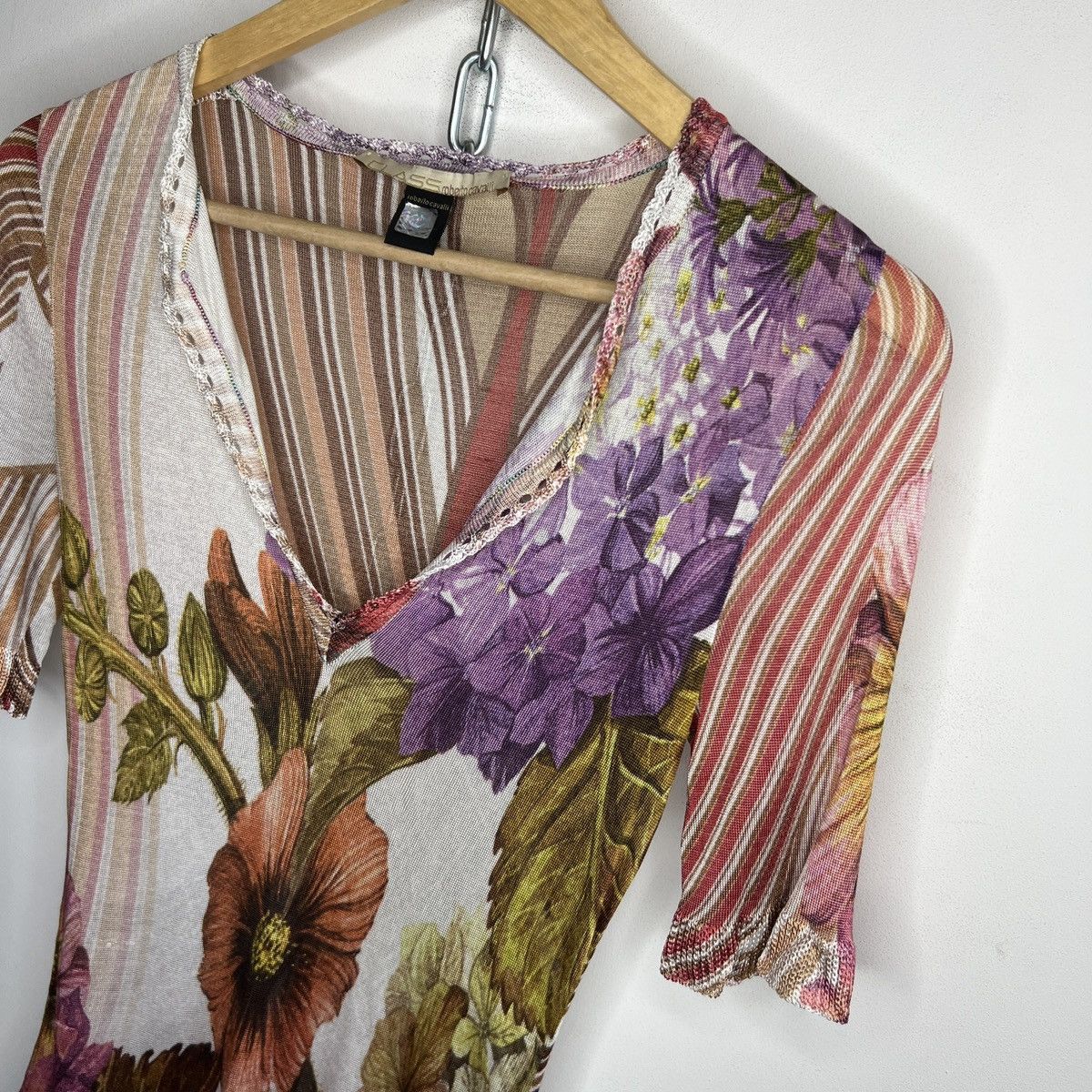 Just Cavalli × Roberto Cavalli × Vintage Just Roberto Cavalli Flower Print Mesh Top Multicolour Size S / US 4 / IT 40 - 4 Thumbnail