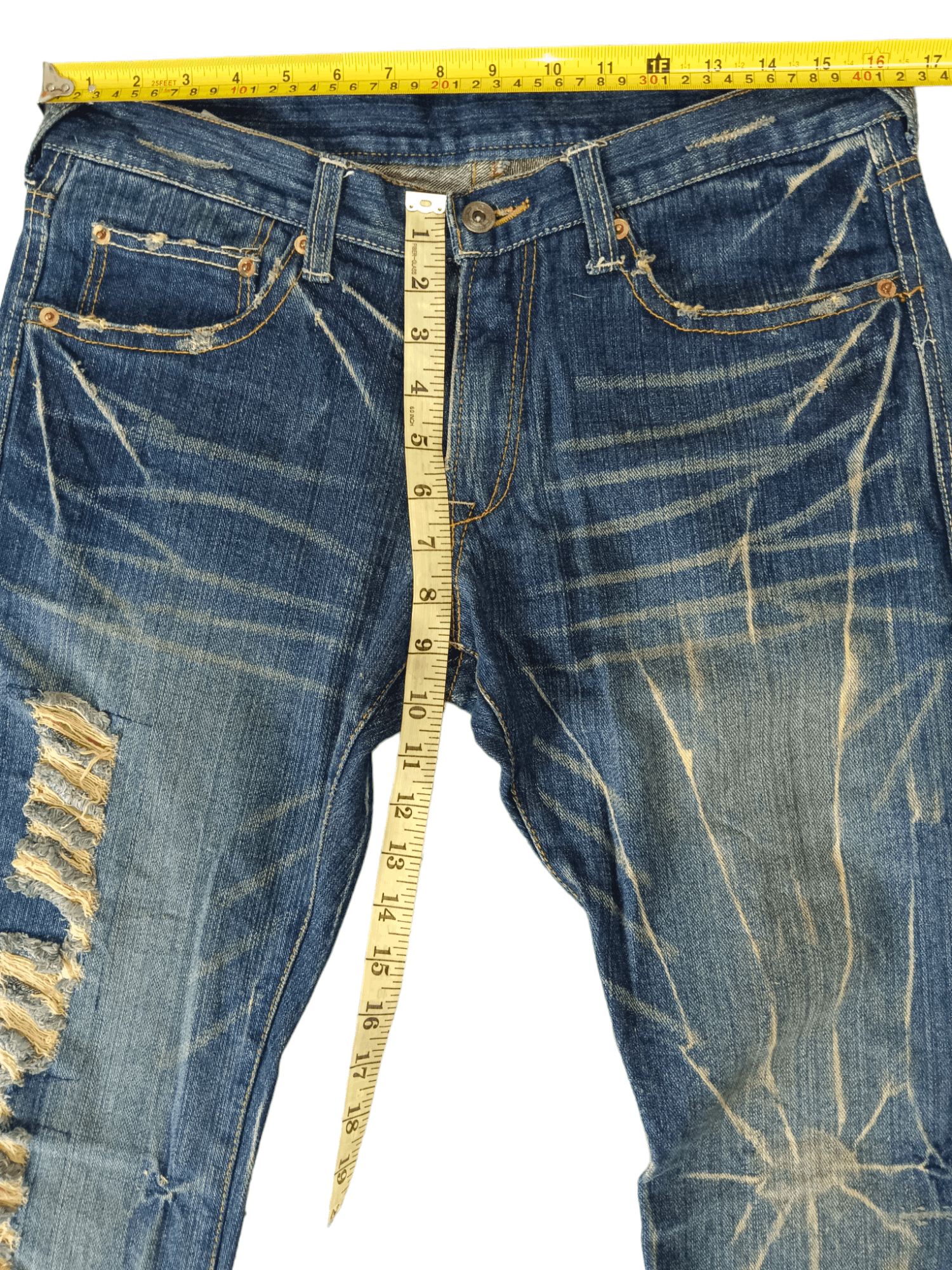 Japanese Brand 💥Punk💥 Spider Web Distressed Flare Denim Size US 32 / EU 48 - 7 Thumbnail
