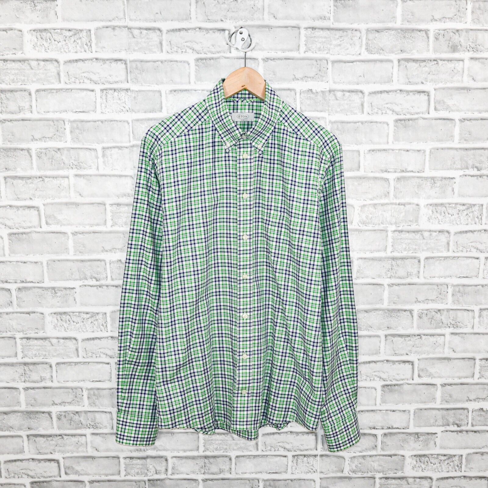 Eton ETON Slim fit Button up Shirt in Green Blue plaid check Size US L / EU 52-54 / 3 - 1 Thumbnail