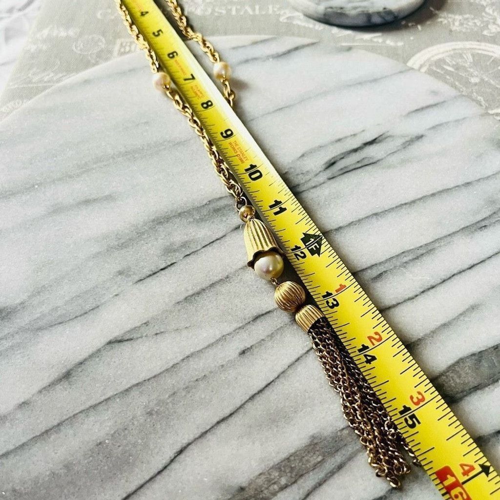 Vintage Vintage Tassel Chain Necklace Faux Pearl Beads Gold Size ONE SIZE - 8 Thumbnail