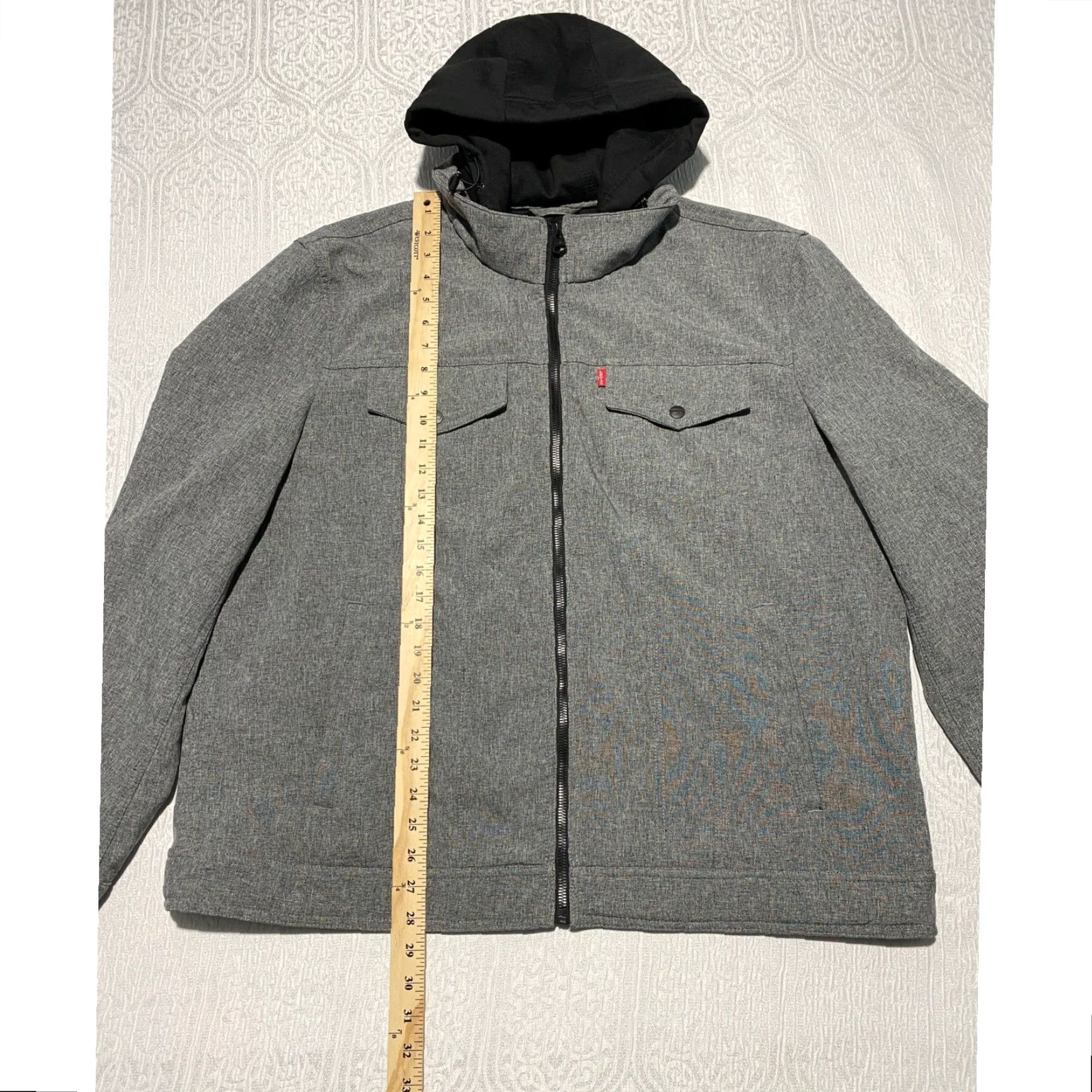 Levi's Levi's Men's Softshell Hooded Jacket Full Zip 2XL Gray Windbreaker Casual Logo Zipper Button Size US XXL / EU 58 / 5 - 7 Thumbnail