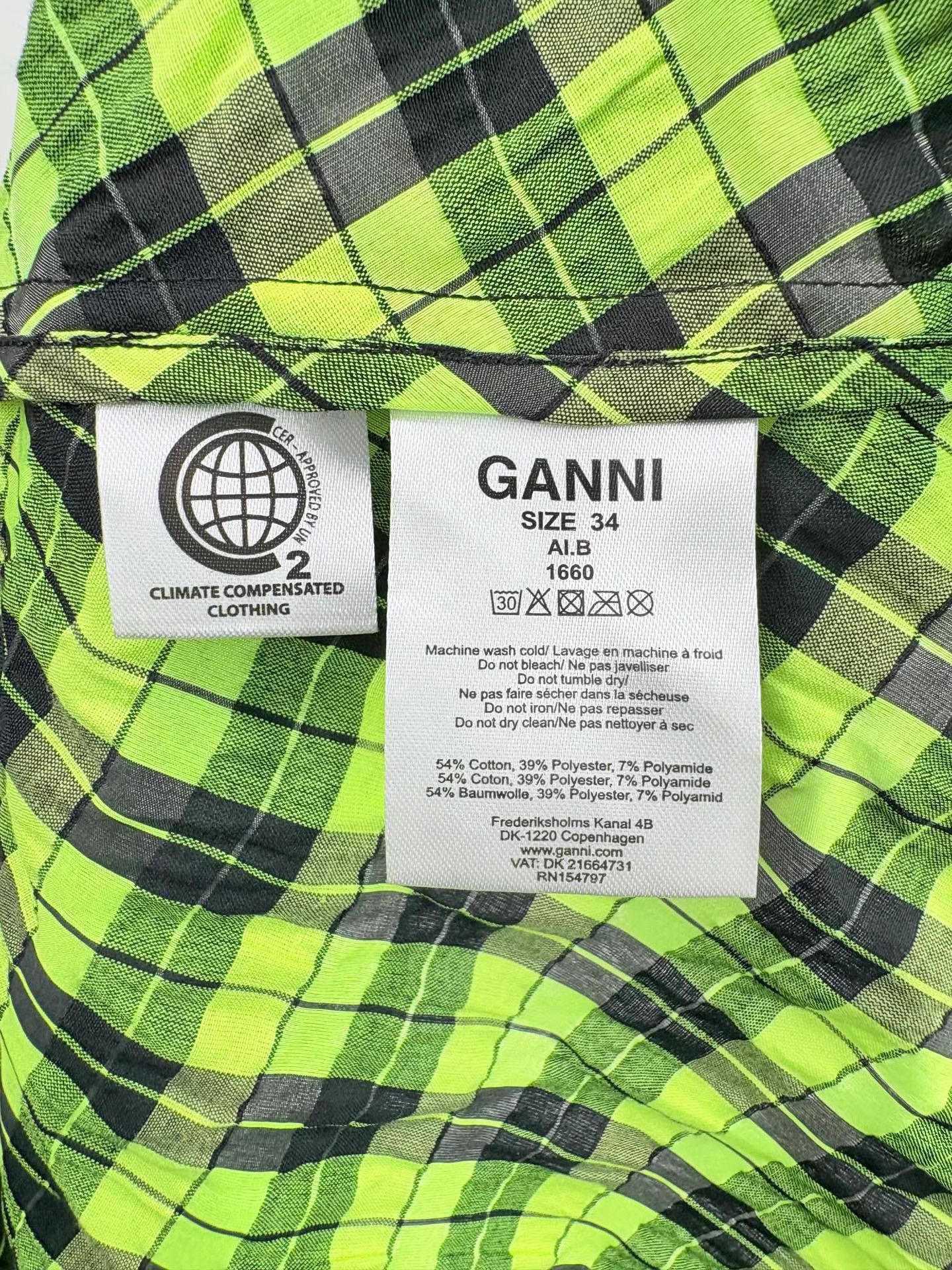 Ganni GANNI Check Puff Sleeve Dress K1 Size XXS / US 00 / IT 34 - 4 Thumbnail