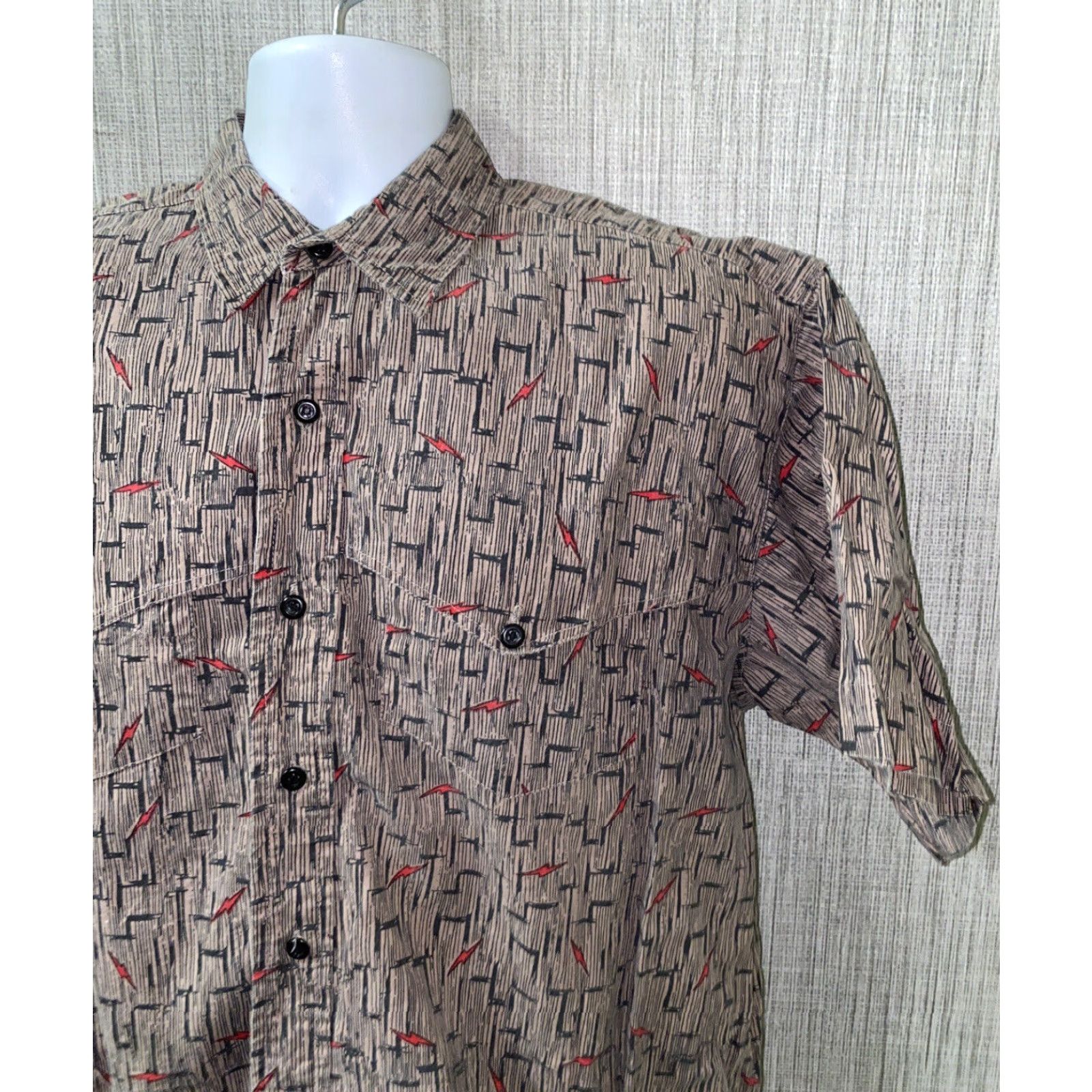 Vintage Rodeo Active Mens Short Sleeve Cotton Button-Up Shirt Size M Brown Casual Geometric Size US M / EU 48-50 / 2 - 2 Thumbnail