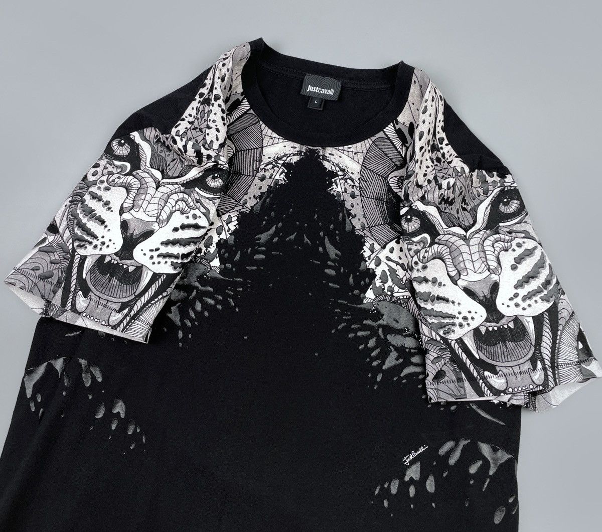 Just Cavalli Men’s Just Cavalli Tiger Overprint Black SS T-Shirt Size L Size US L / EU 52-54 / 3 - 5 Thumbnail