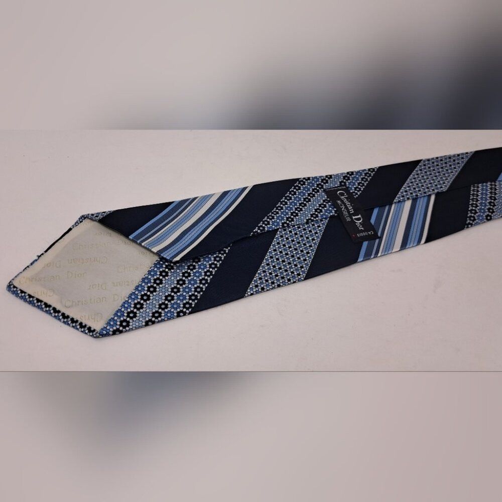 Christian Dior Monsieur Christian Dior Vintage Neck Tie Repp Striped Floral Shades Size ONE SIZE - 2 Thumbnail
