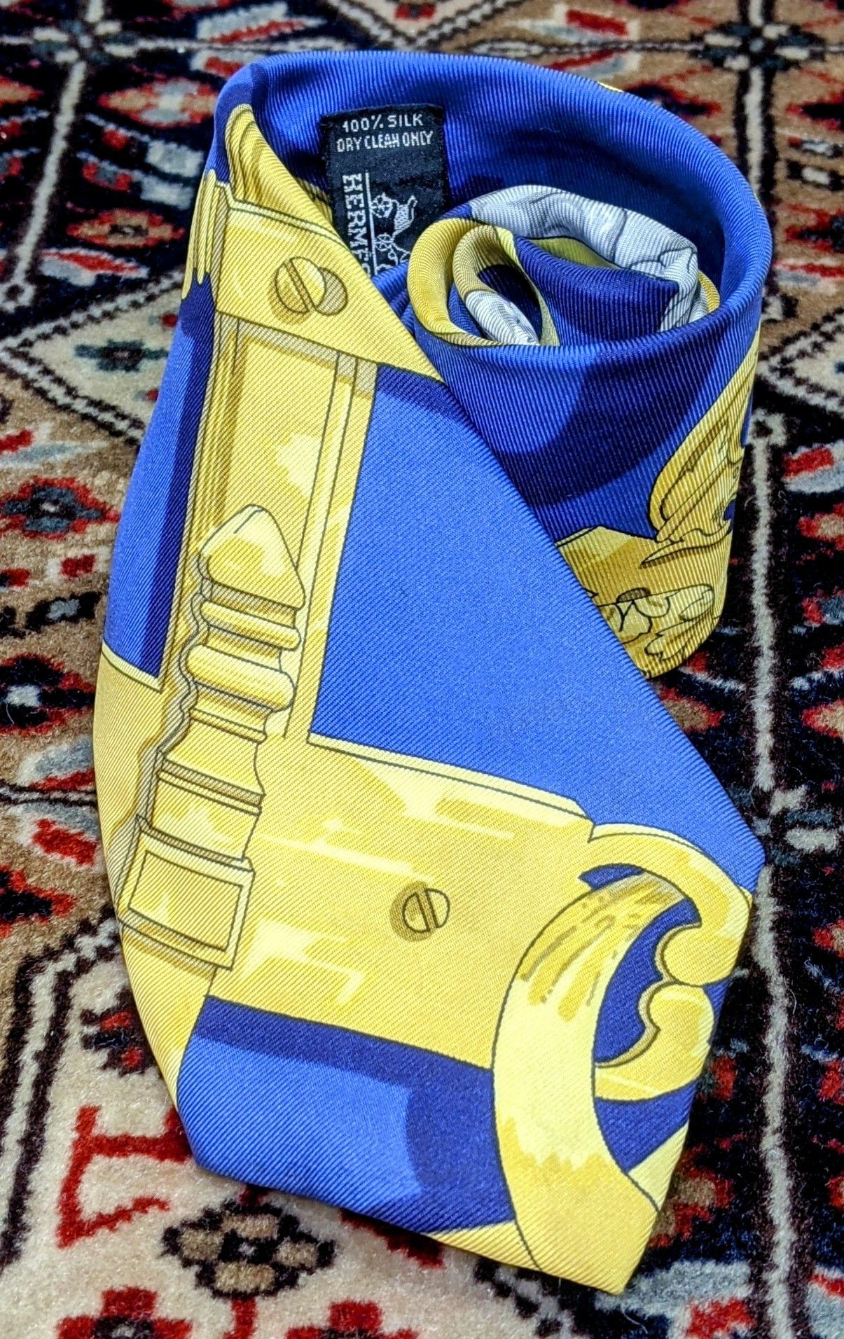 Hermes Hermes 💯 Silk Made in France Blue Yellow Tie Size ONE SIZE - 1 Thumbnail