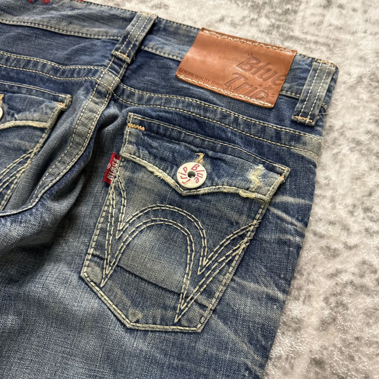 Edwin Vintage Edwin 511 Blue Trip Heavy Stitched Flared Jeans Size US 29 - 15 Thumbnail