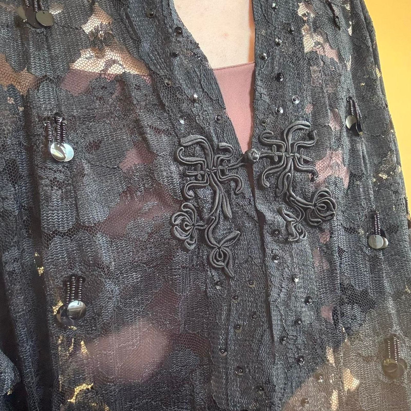 Other Vintage Lace Sequined Duster 34 Witchy Stevie Nicks Size S / US 4 / IT 40 - 7 Thumbnail