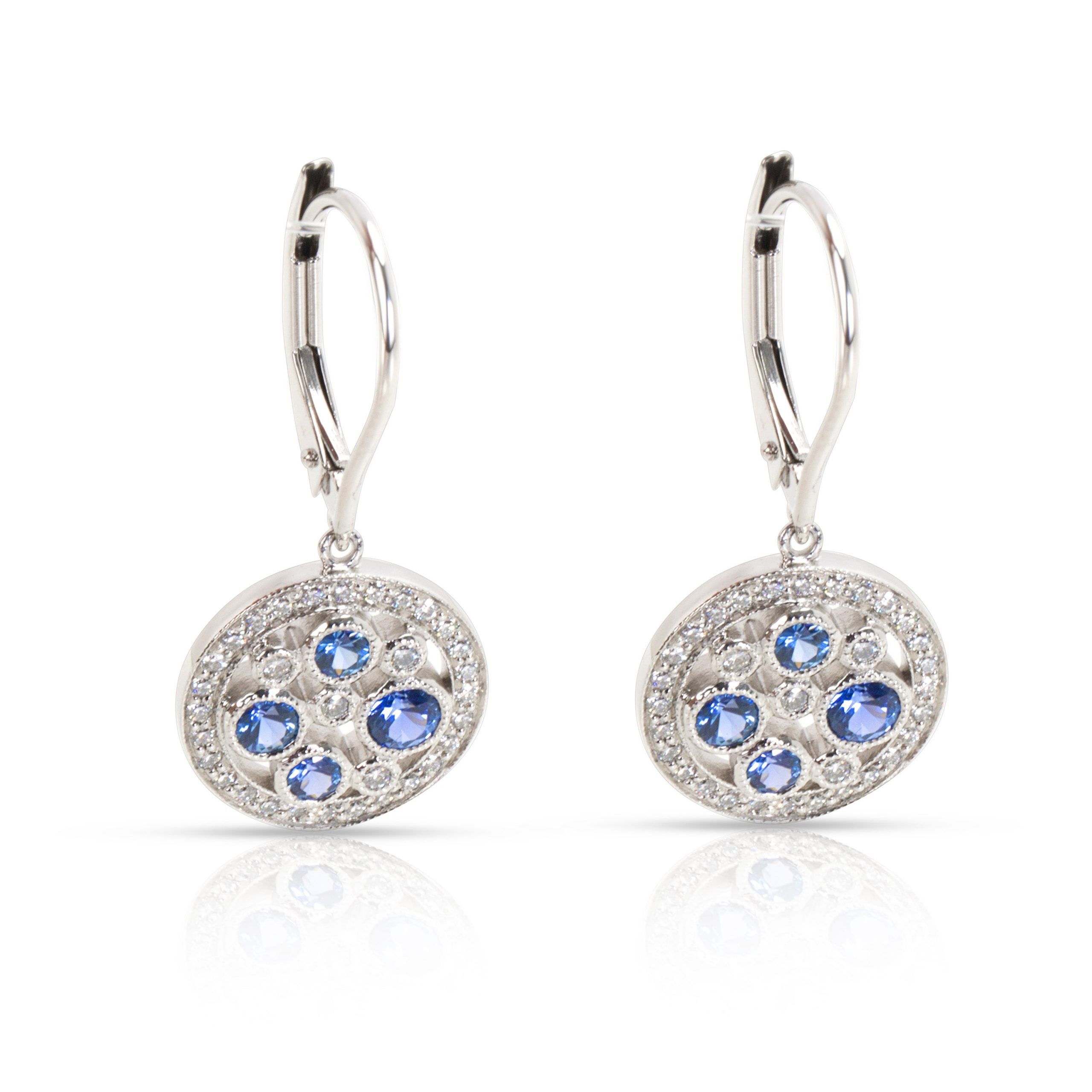image of Tiffany Co Tiffany & Co. Cobblestone Sapphire & Diamond Earrings In Platinum Blue 0.17 Ctw, Women's