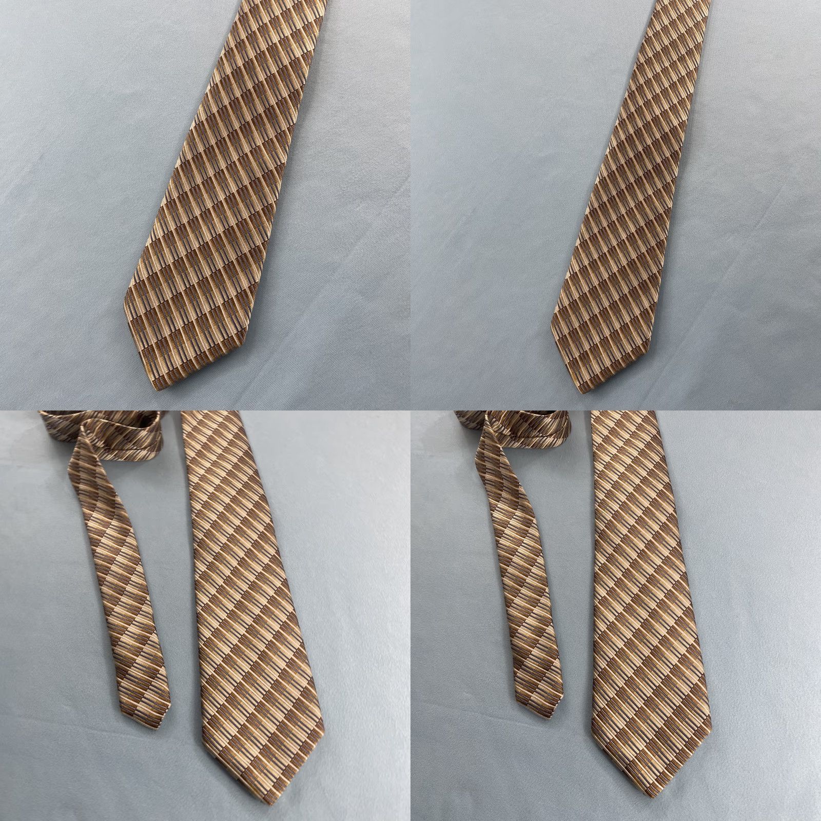 Vintage Pavone Tie Geometric Ribbed Woven Silk ITALY Vintage 3.5x61" Brown Cream Blue Mens Width 3.5" 1990s Signature Statement Size ONE SIZE - 10 Thumbnail