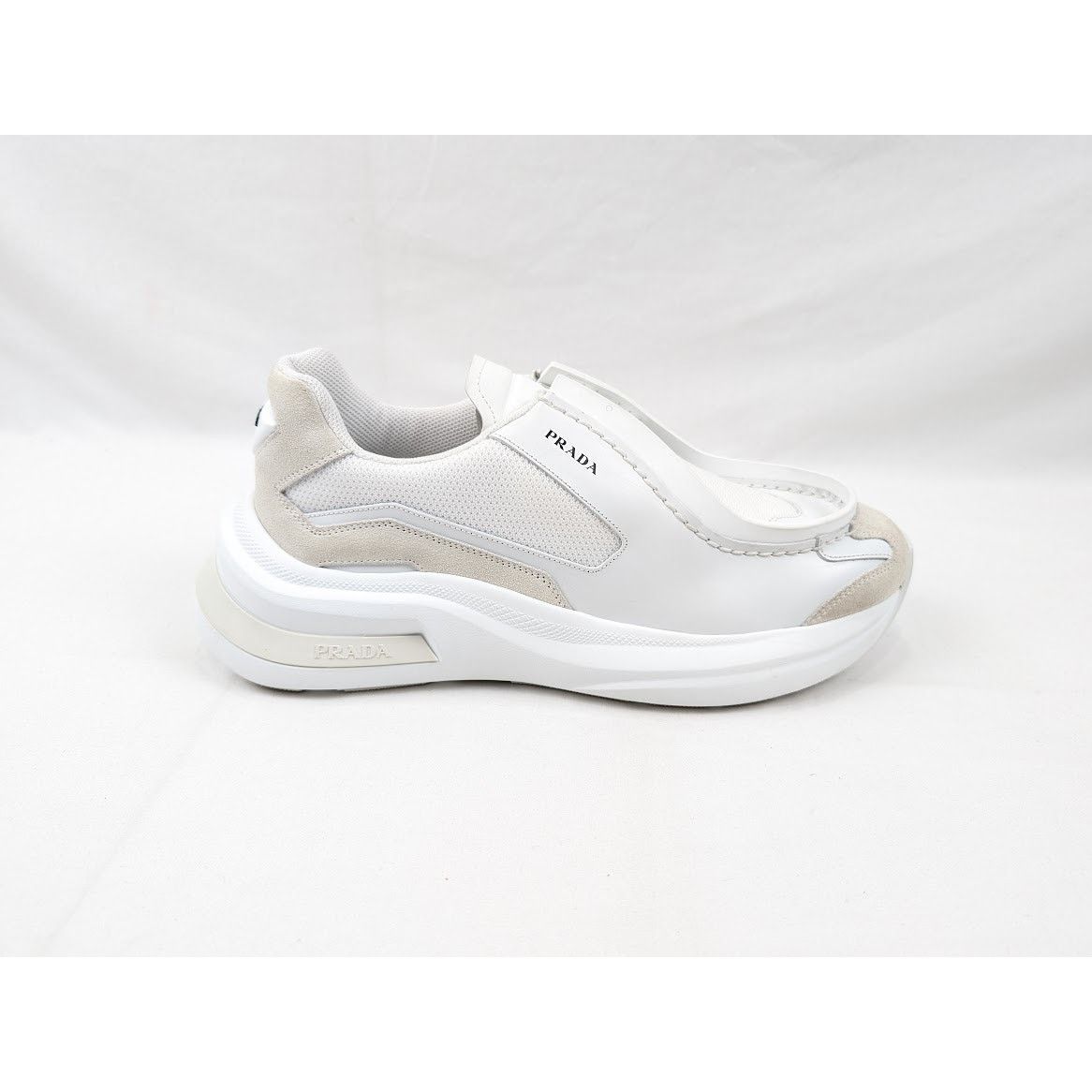 Prada o1rshd1 Brushed Leather Sneakers Bike Fabric Suede in White Size US 11 / EU 44 - 1 Thumbnail