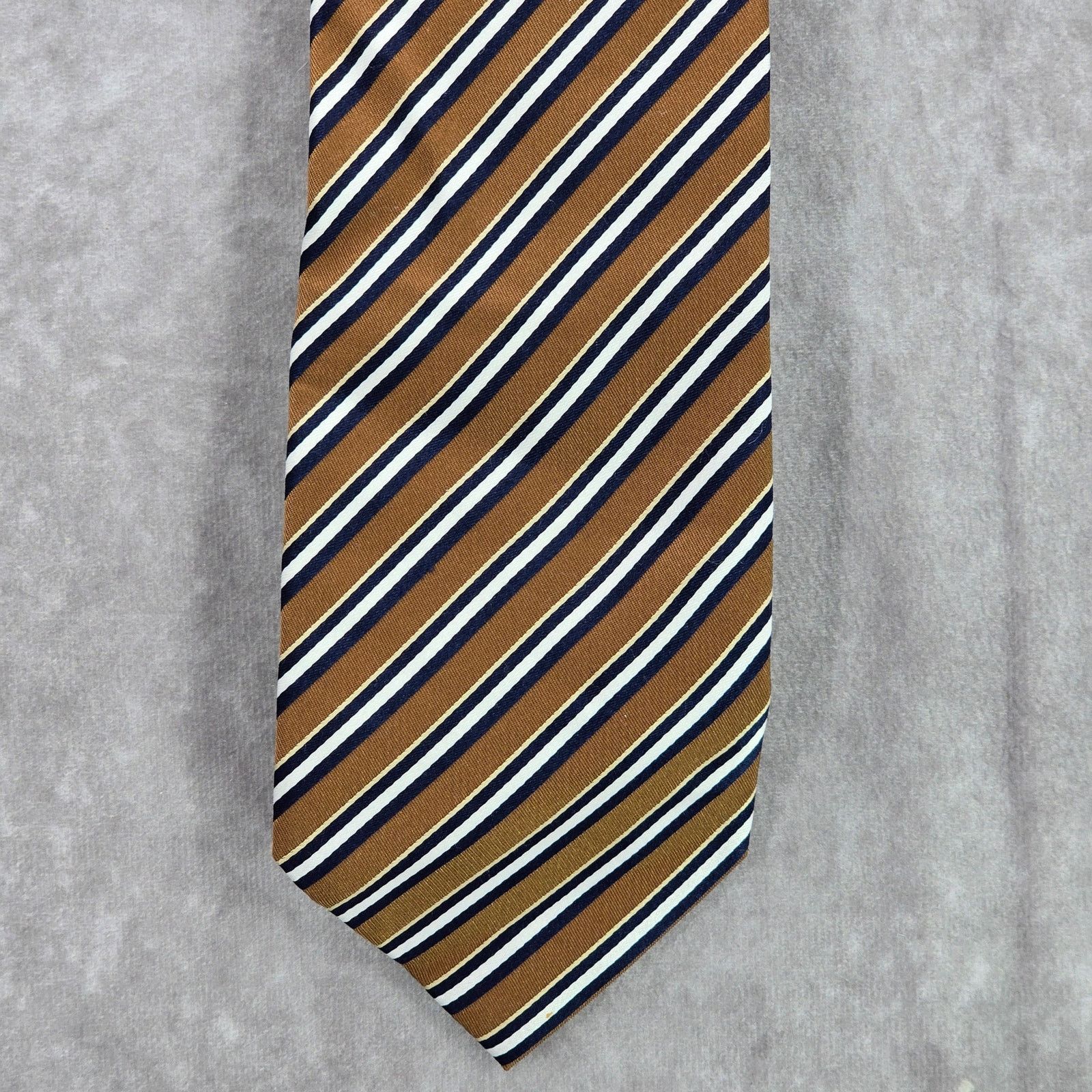 Stafford Stafford Performance Brown White Stripe 100% Silk Neck Tie Size 30 - 1 Thumbnail