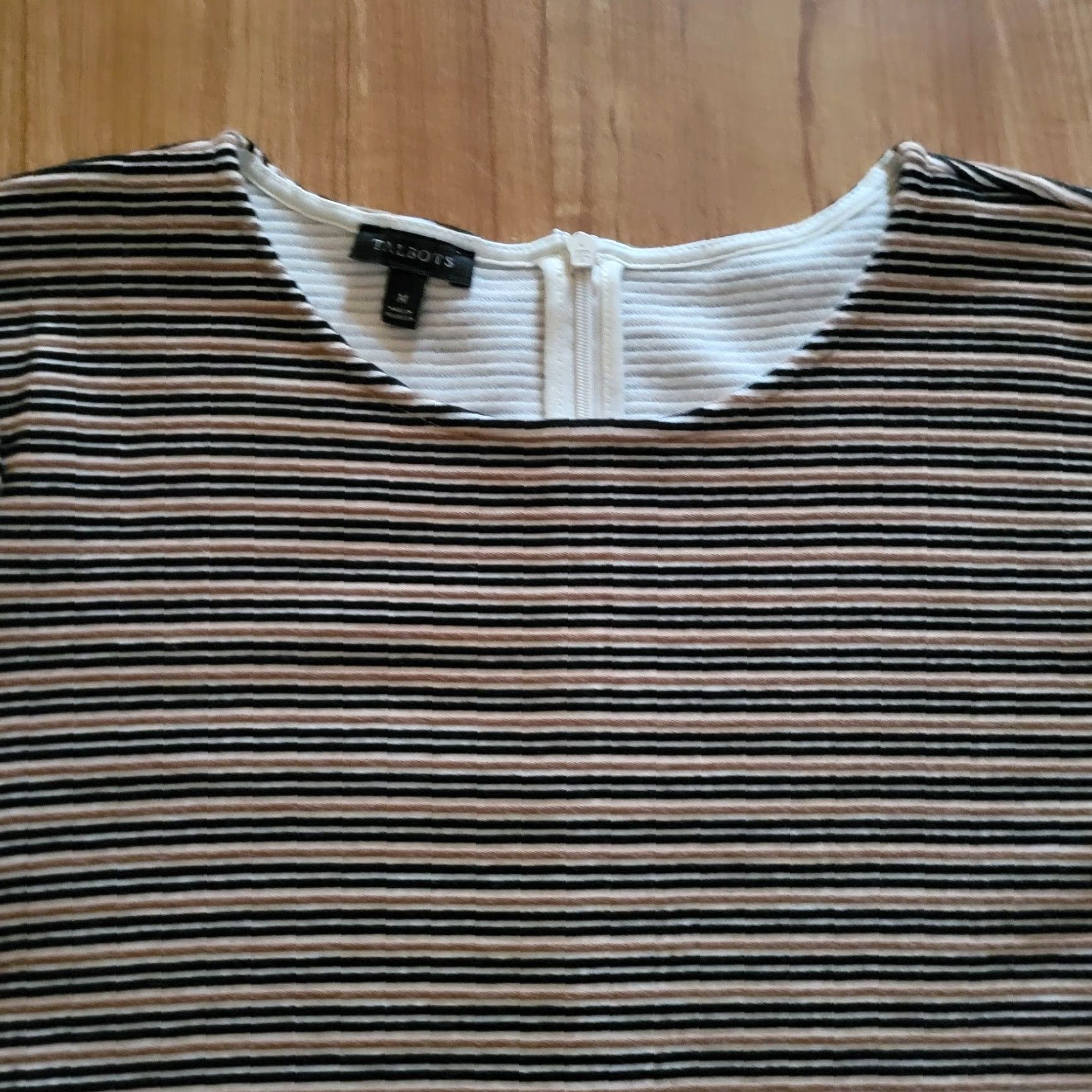 Talbots Talbots Shirt Women M Black Beige Striped Ribbed Peplum Knit Blouse Office Everyday Business Casual Formal Party/Cocktail Travel - Mens? Size M / US 6-8 / IT 42-44 - 3 Thumbnail