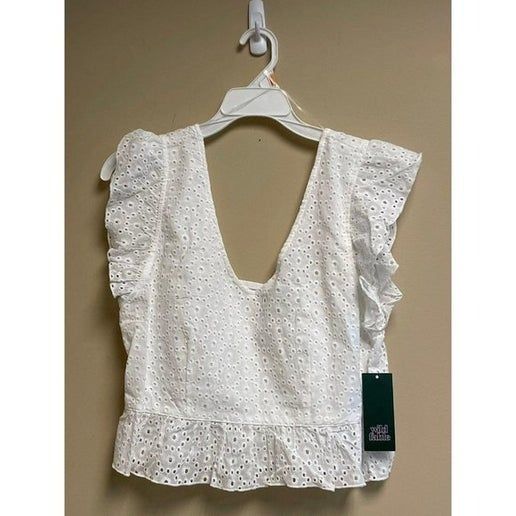 Other Women's Flutter Short Sleeve Eyelet White Crop Top With Ruff Size M / US 6-8 / IT 42-44 - 5 Thumbnail