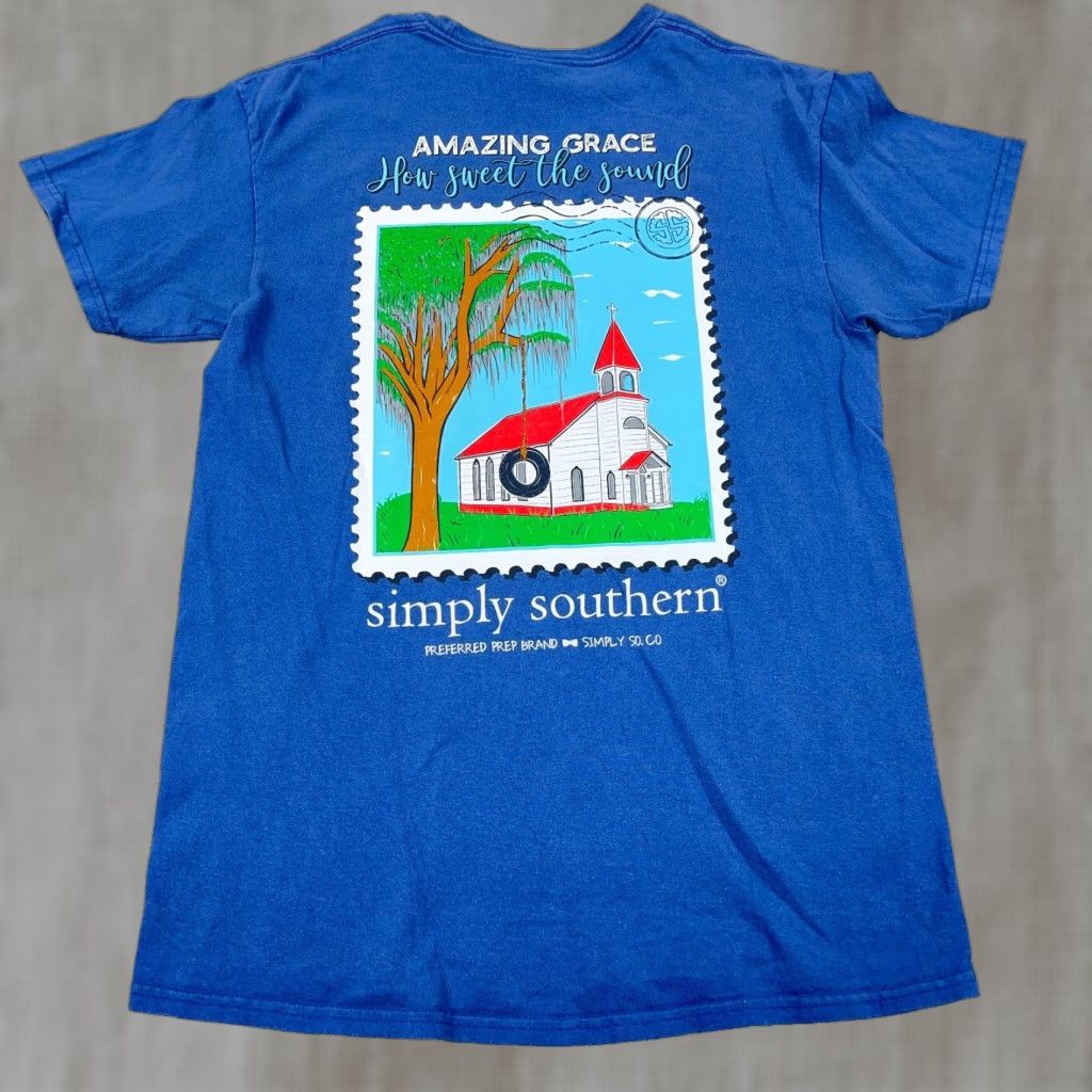 Vintage Simply Southern Shirt Women M Blue Tee Church Christian God Religion Shirt Size M / US 6-8 / IT 42-44 - 1 Thumbnail