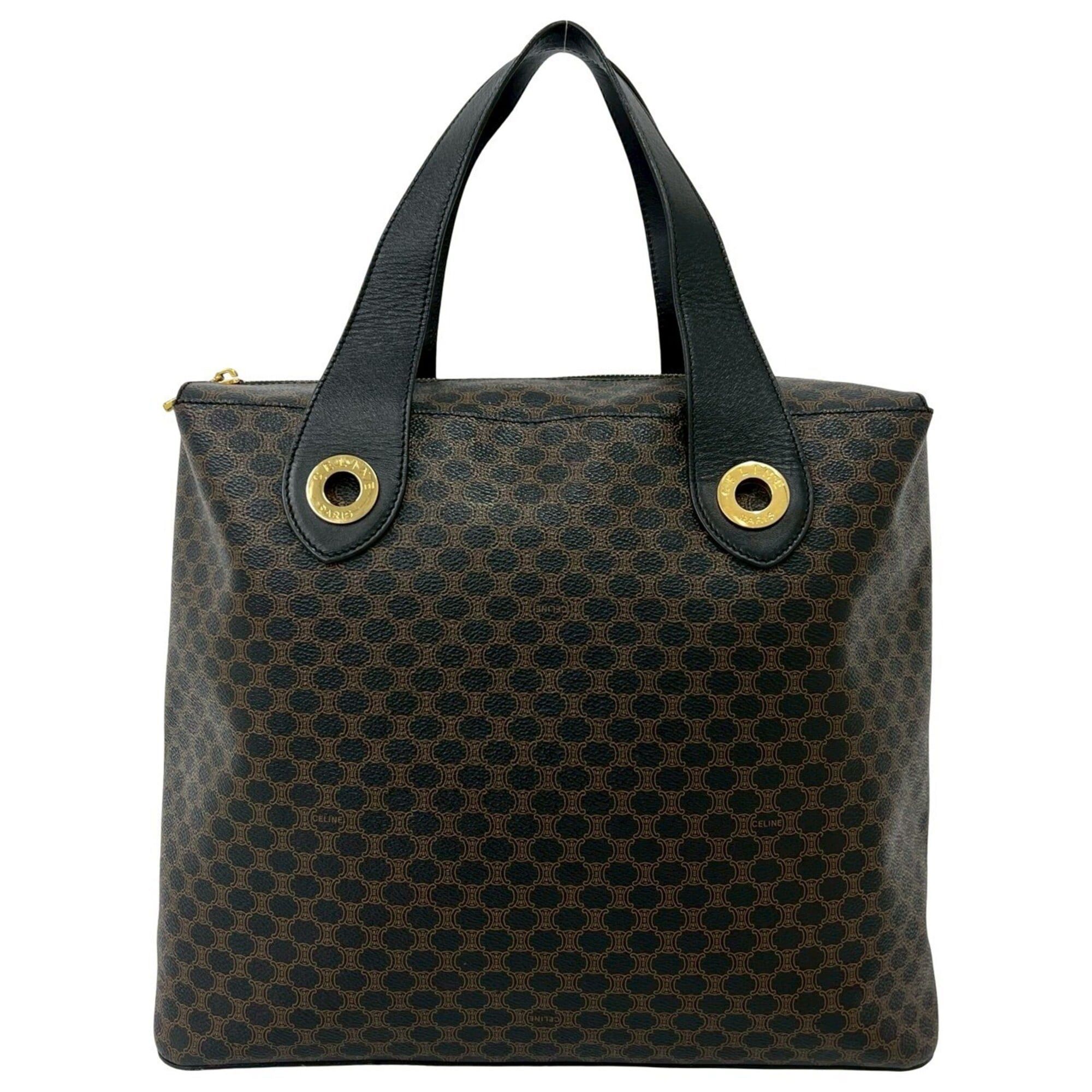 Celine CELINE Vintage Macadam Blazon Triomphe Pattern Leather Tote Bag Handbag Black Brown 44379 Size ONE SIZE - 1 Thumbnail