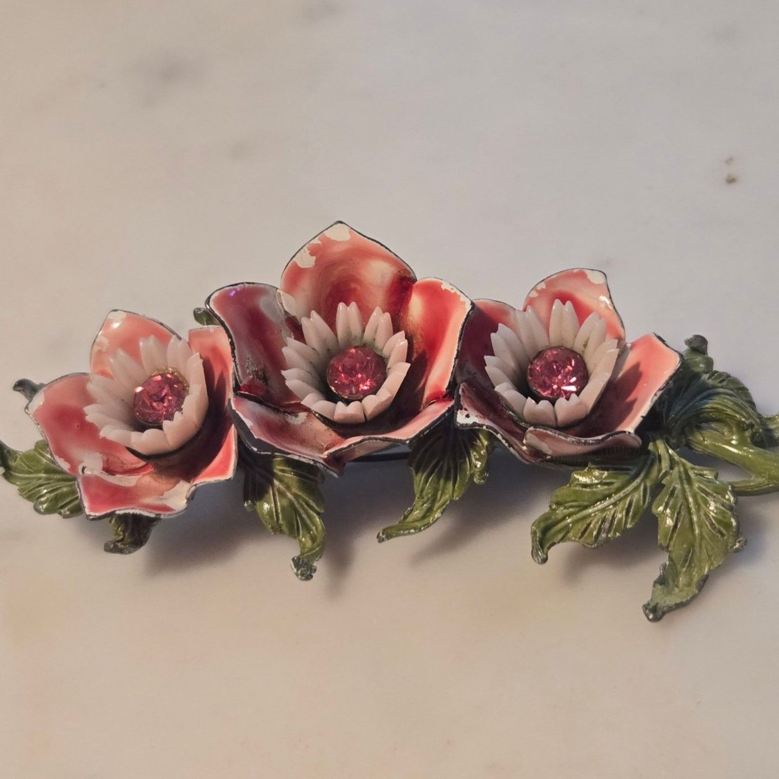Pieces Uniques Vintage Floral Brooch Vintage Enamel Flower Enamel Pink Size ONE SIZE - 8 Thumbnail