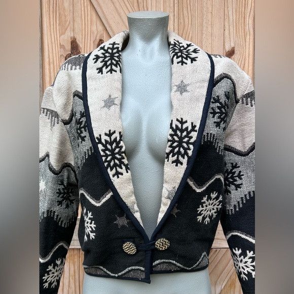 Other Vintage Flashback Woven Snowflake Western Bolero Jacket Size M / US 6-8 / IT 42-44 - 2 Thumbnail