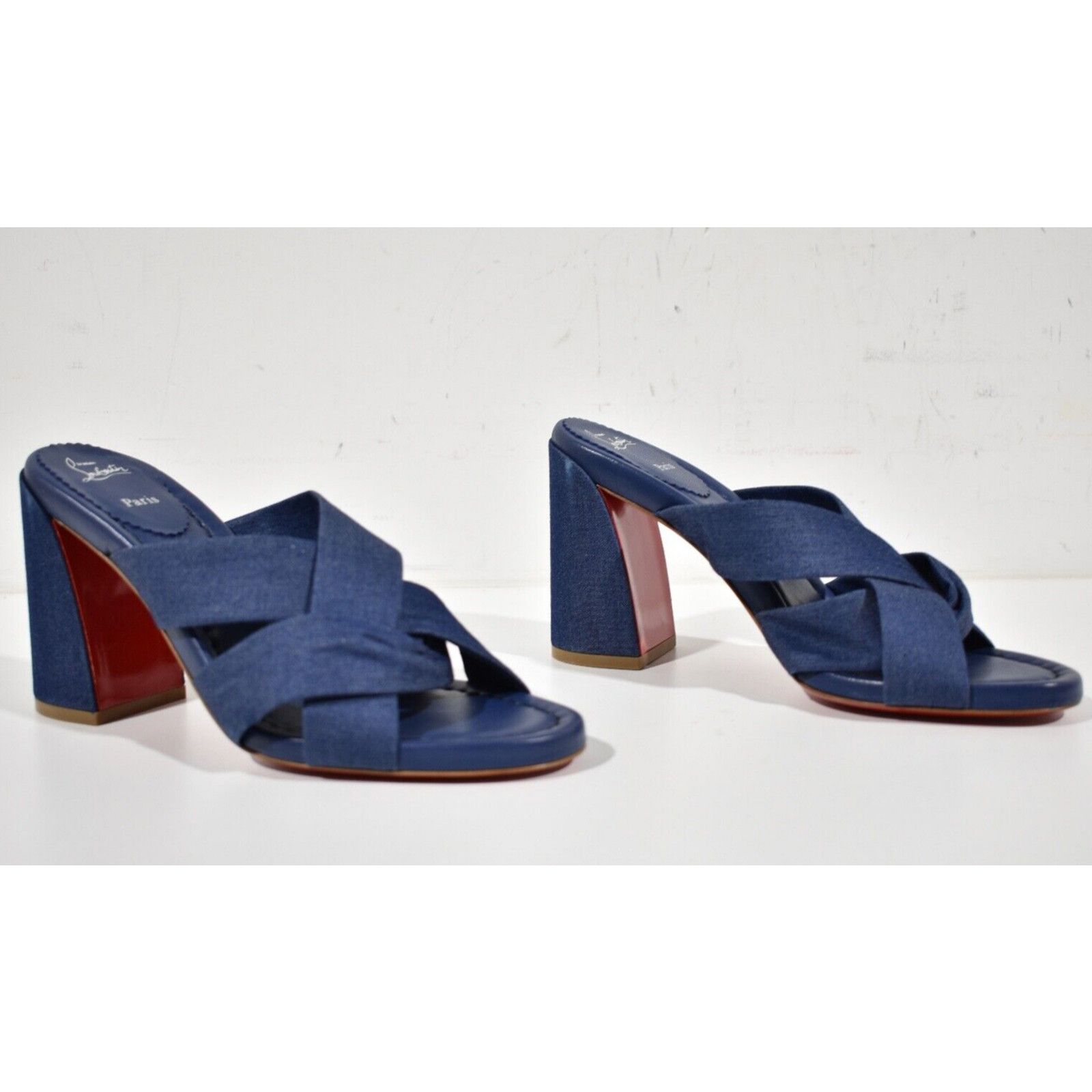 Christian Louboutin Disco Club 85 Blue Denim Backless Mule Sandal Heel 40 Size US 10 / IT 40 - 3 Thumbnail