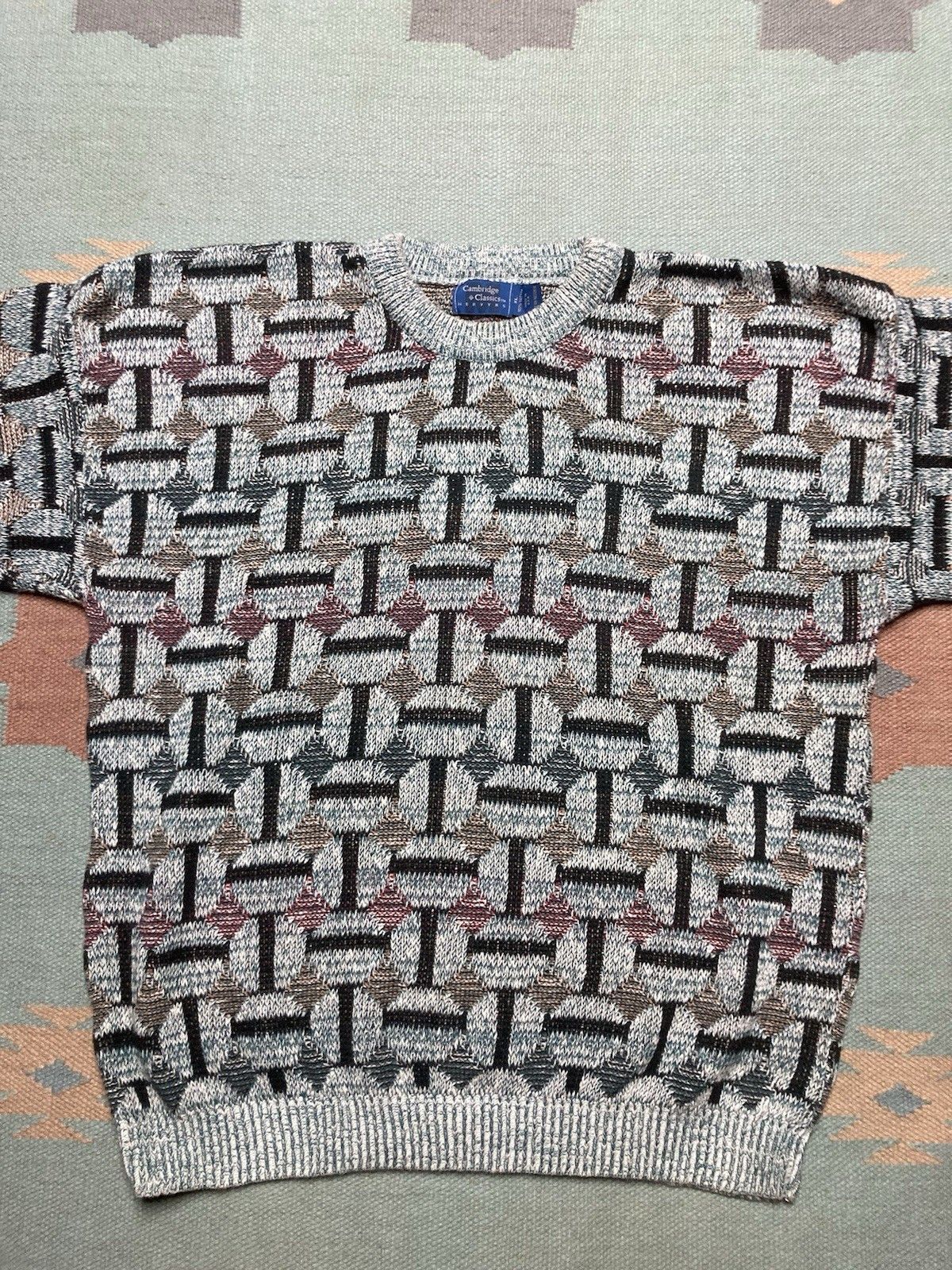 Vintage Vintage 90s knit sweater cotton thick abstract geometric XL Size US XL / EU 56 / 4 - 2 Thumbnail