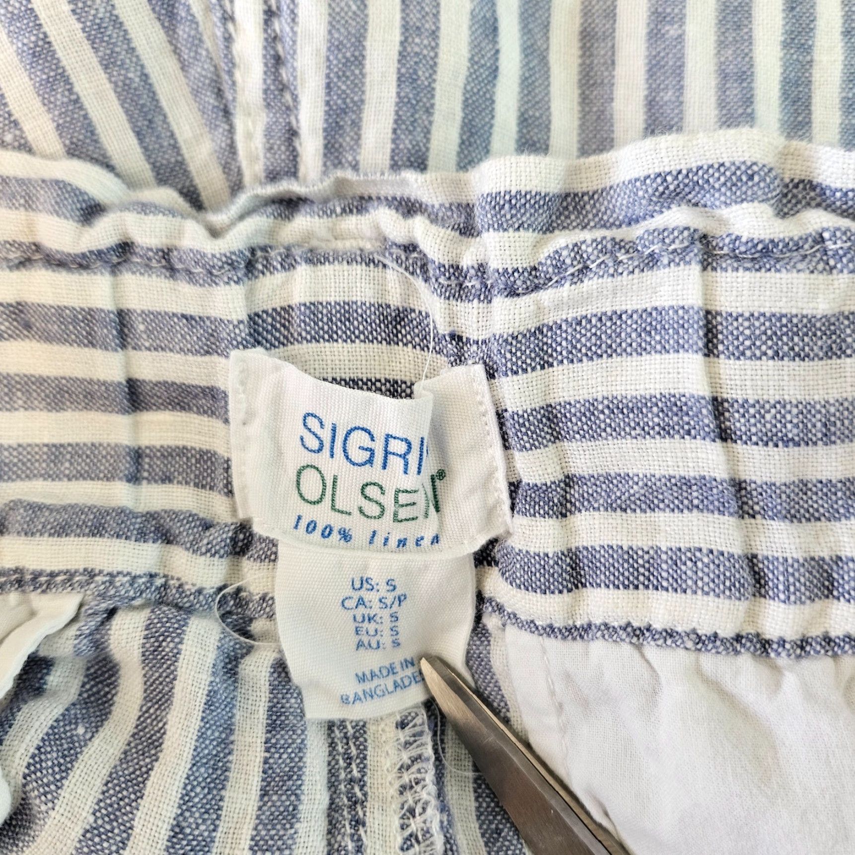 Vintage Sigrid Olsen Womens Linen Pants Pull On Striped Blue White Sz Small Casual Travel Size 28" / US 6 / IT 42 - 6 Thumbnail