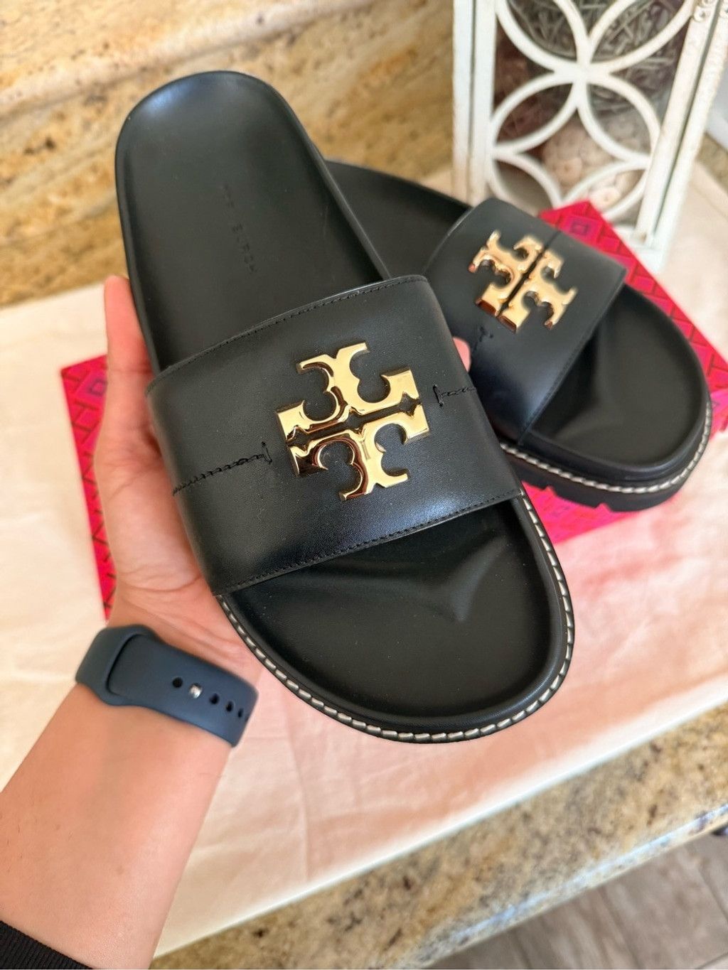 Tory Burch Tory Burch Black Leather Logo Espadrille Flats Size US 8 / IT 38 - 3 Thumbnail